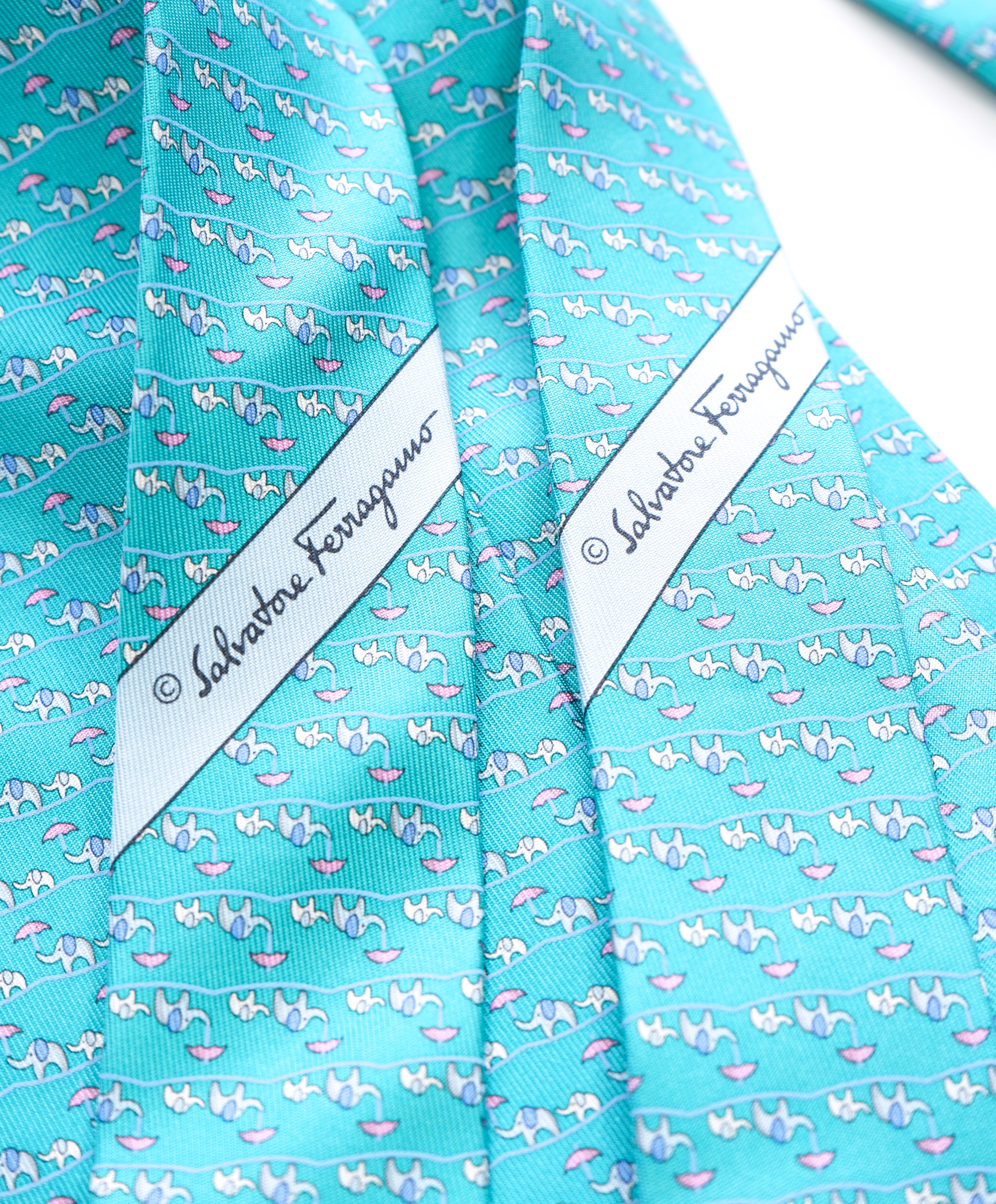 SALVATORE FERRAGAMO - *Father & Son Set* Mint Green Elephant Tie -