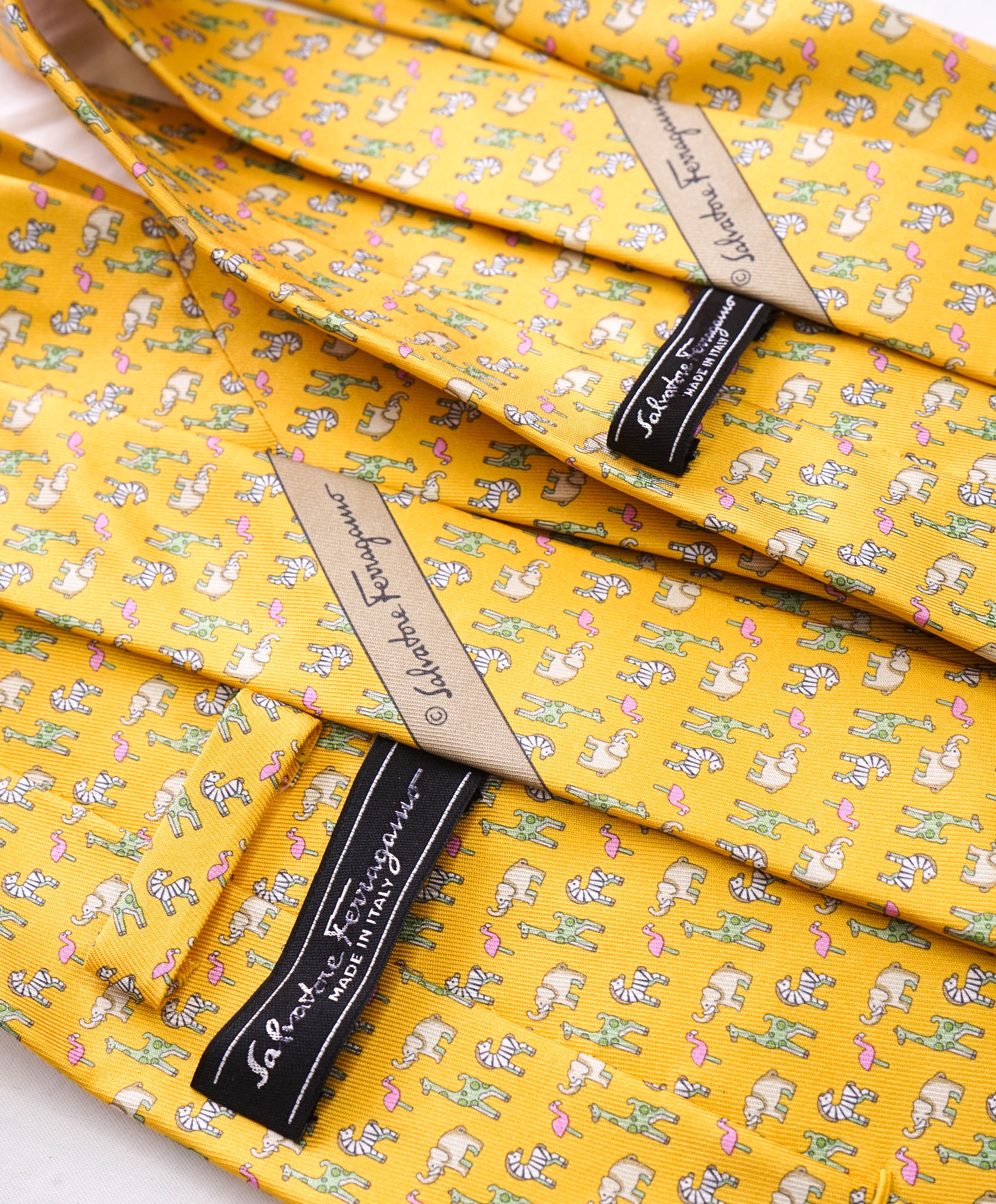 SALVATORE FERRAGAMO  - *Father & Son Set* Yellow Elephant Tie  -