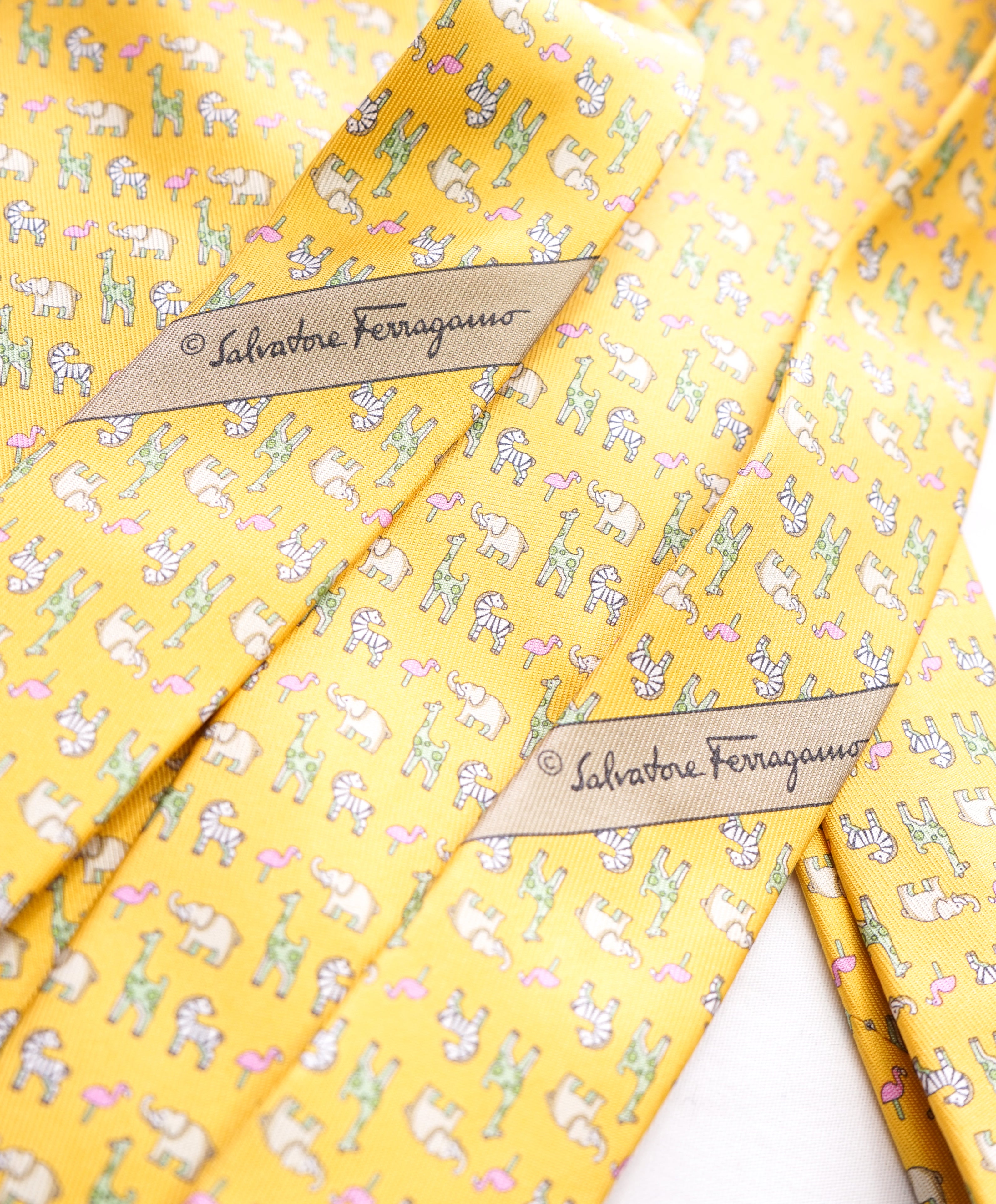 SALVATORE FERRAGAMO  - *Father & Son Set* Yellow Elephant Tie  -