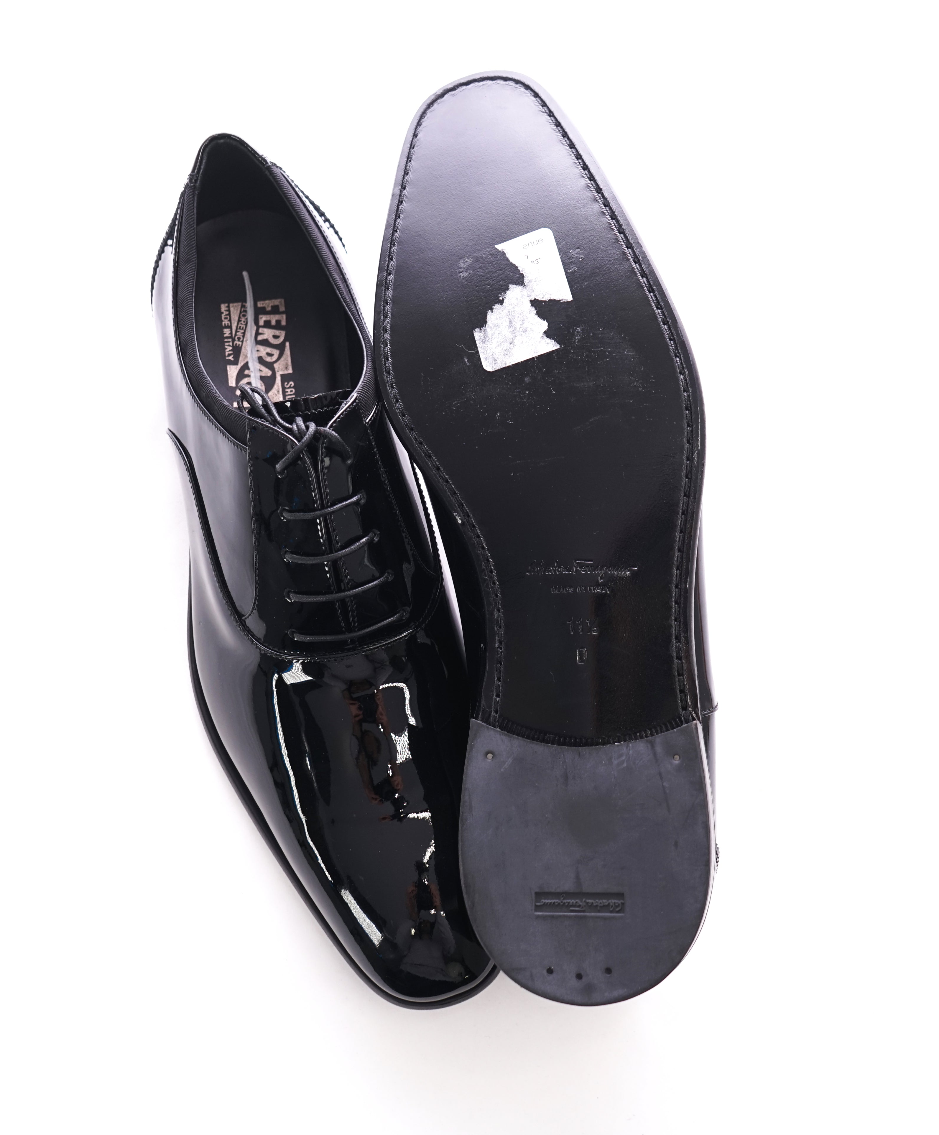 SALVATORE FERRAGAMO - "Aiden" Black Patent Leather Tipped Oxfords - 11.5 D