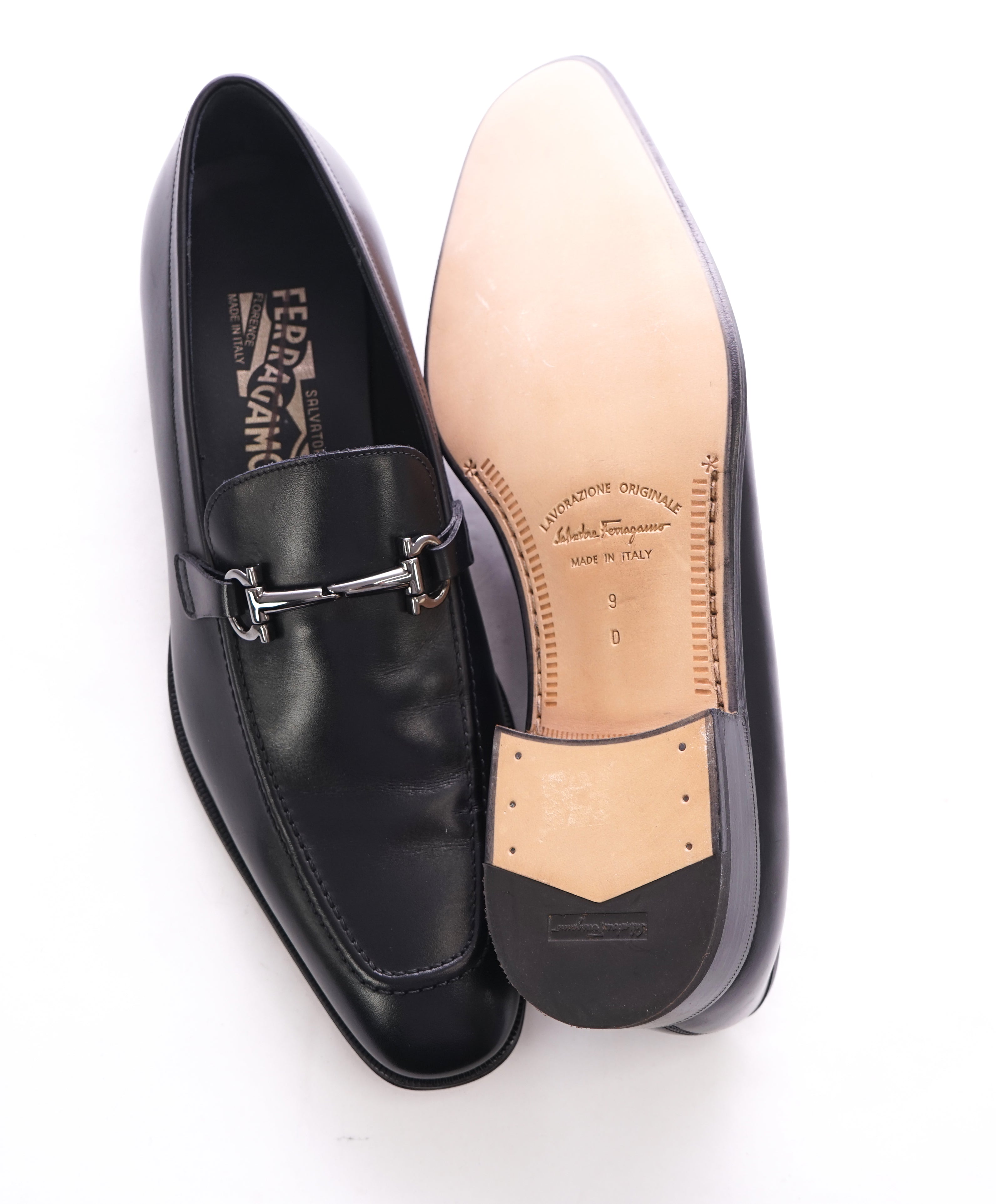 SALVATORE FERRAGAMO - “Fenice” Black Gancini Bit Loafer - 9 D