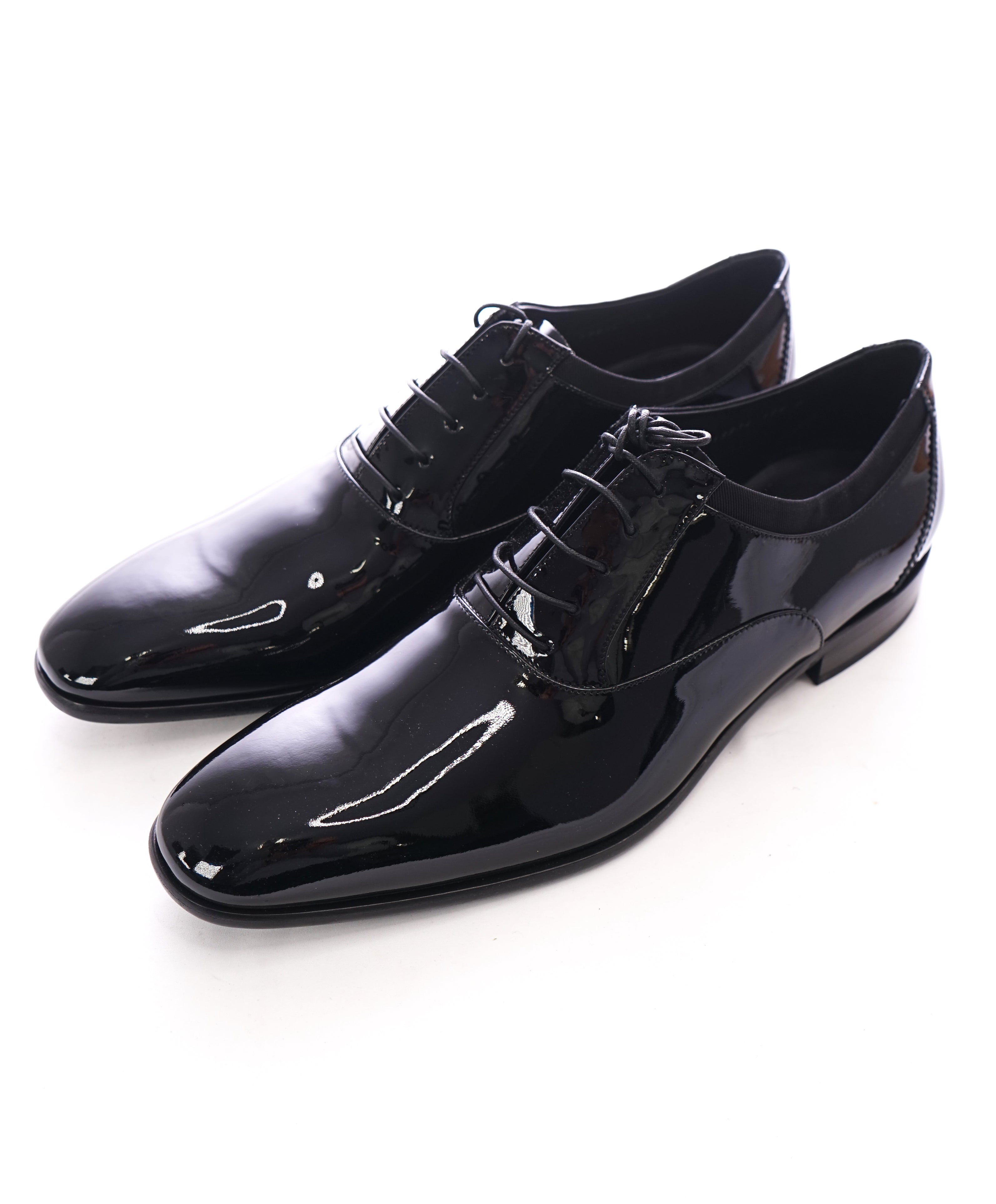 SALVATORE FERRAGAMO - "Aiden" Black Patent Leather Tipped Oxfords - 10.5 D