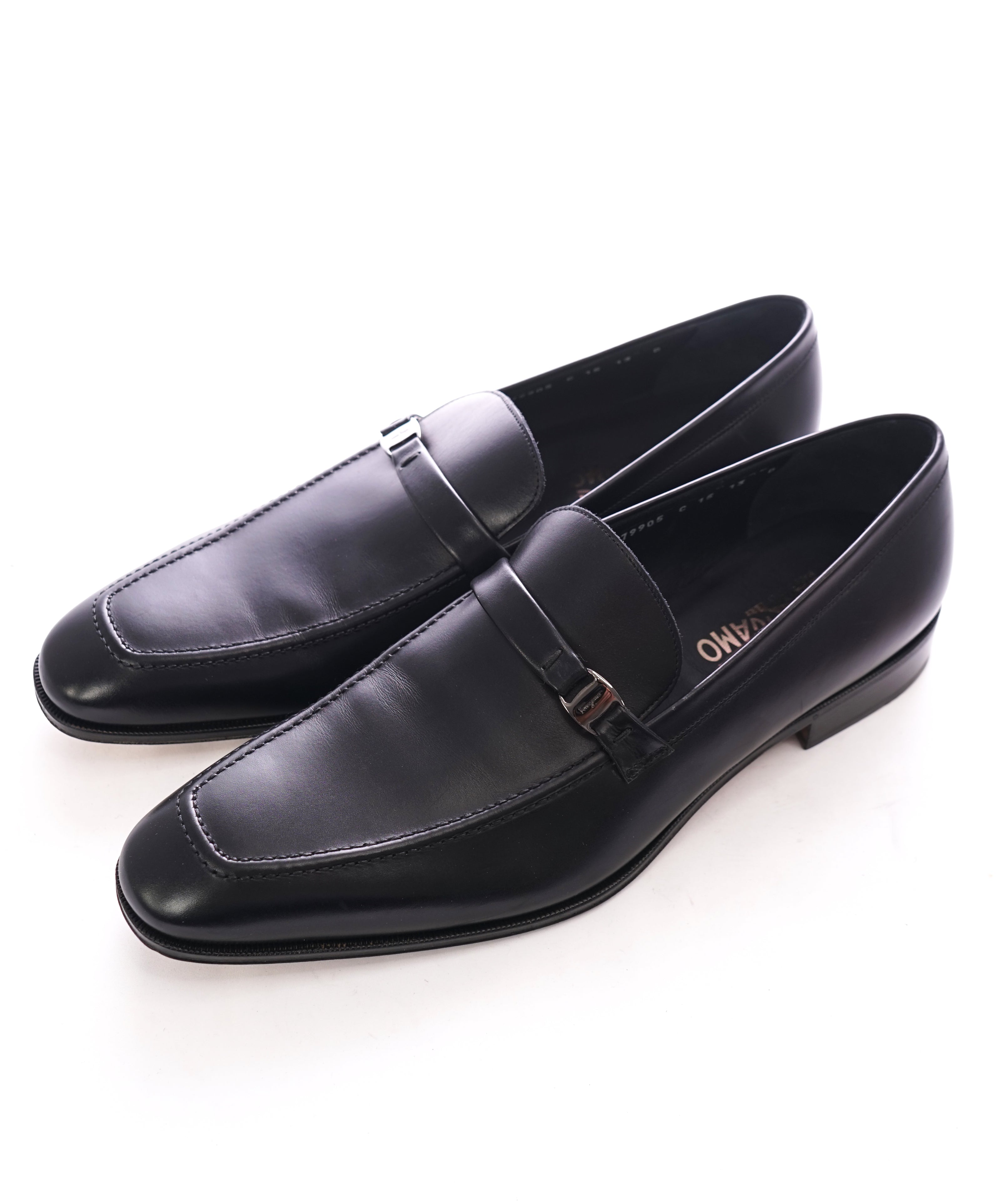 SALVATORE FERRAGAMO - “Destin” Black Slip-On Loafer With Engraved Bit - 13 D