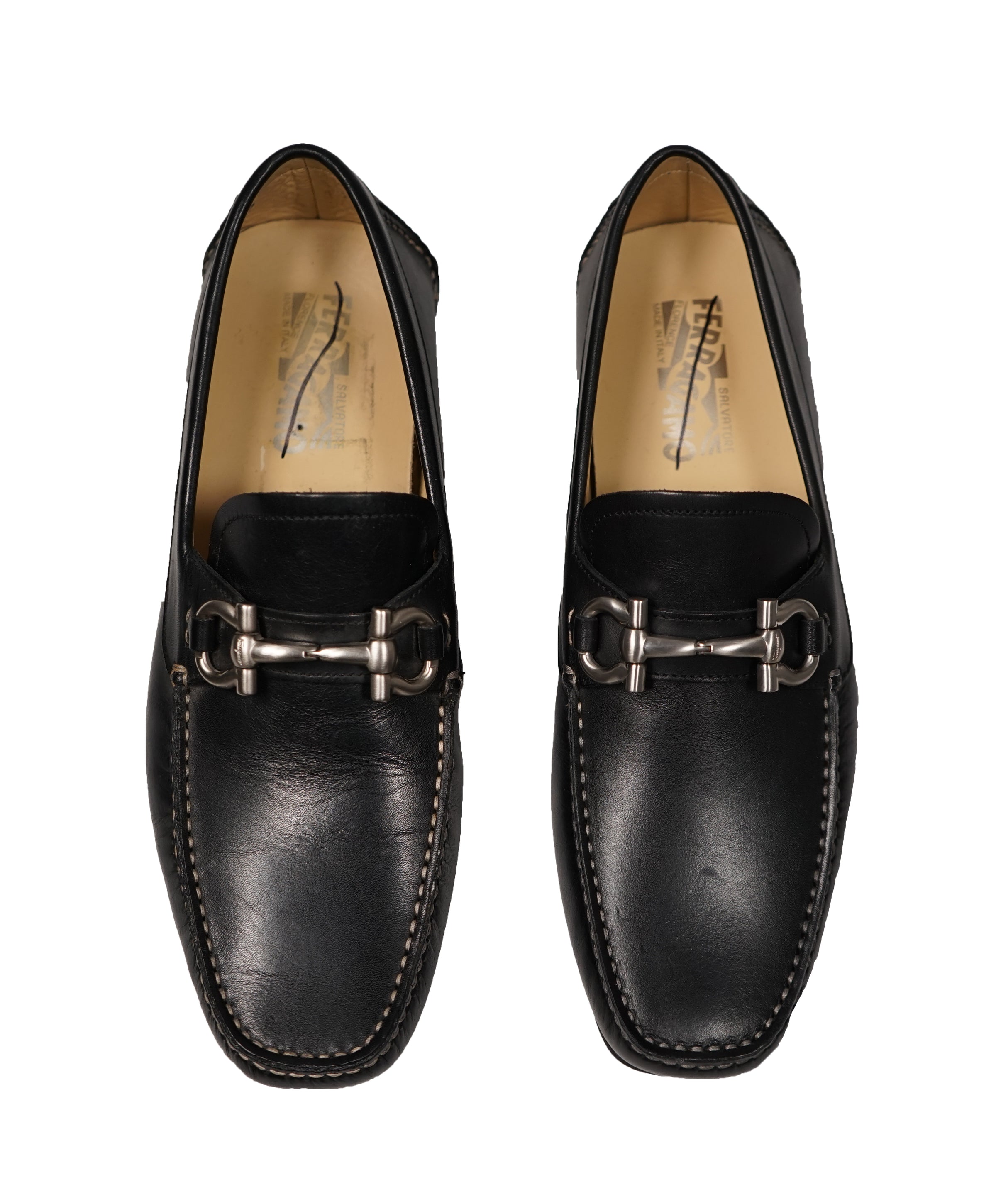  Salvatore Ferragamo Maurice Mens Black Leather Slip On  Moccasins Shoe