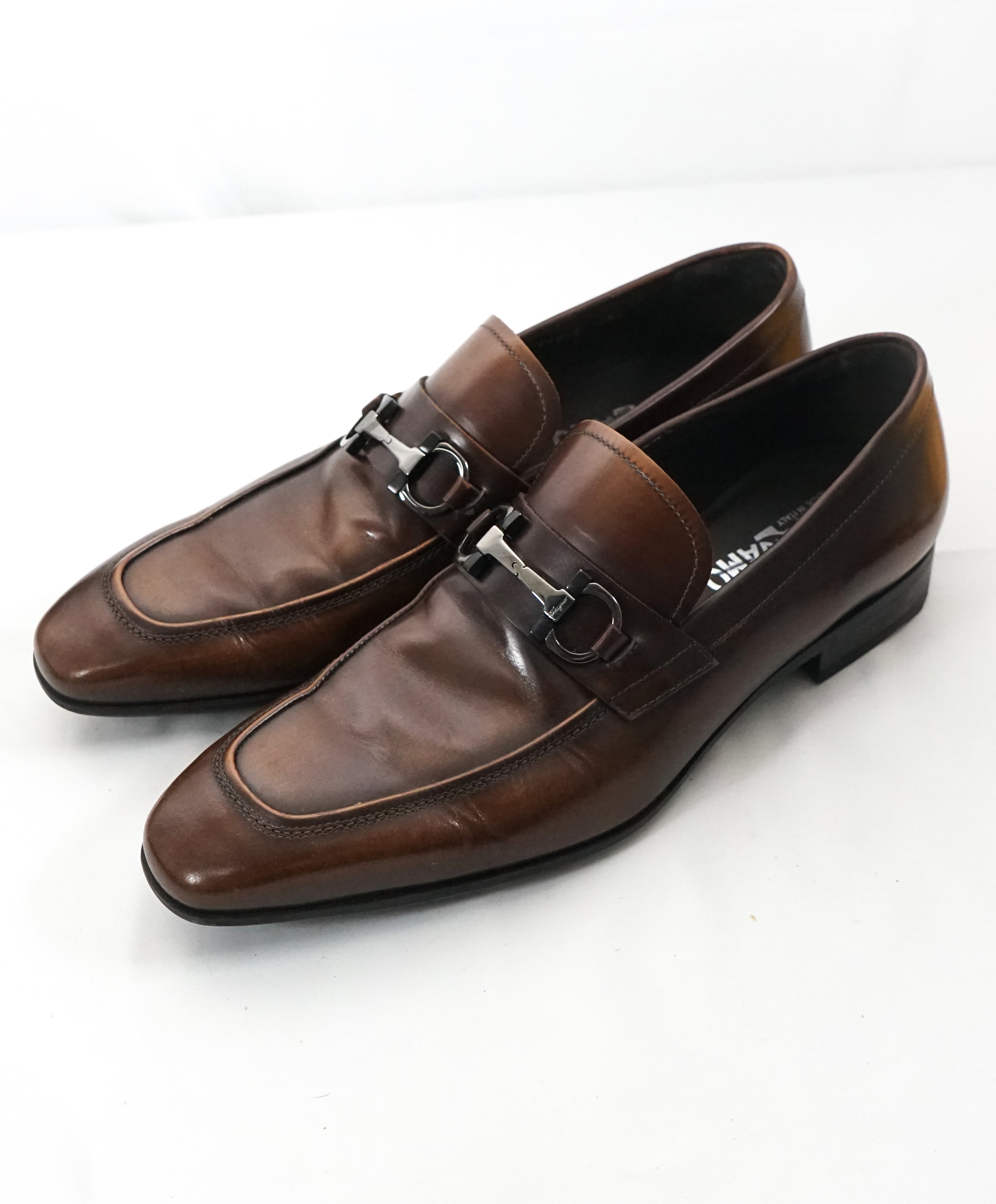 Salvatore Ferragamo Brown Leather Gancini Bit Loafers Size 42.5