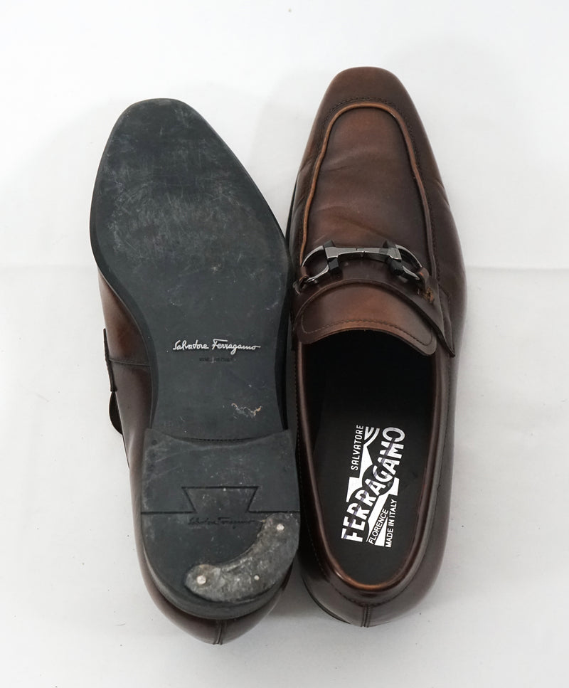 SALVATORE FERRAGAMO -“Dinamo” 2 Tone Gancini Bit Brown Leather Loafers –  Luxe Hanger