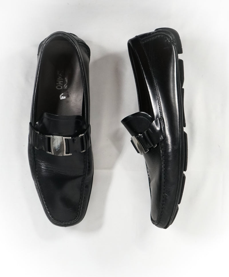 SALVATORE FERRAGAMO - “Sardegna” Two Tone Engraved Black Leather Loafers - 12 D