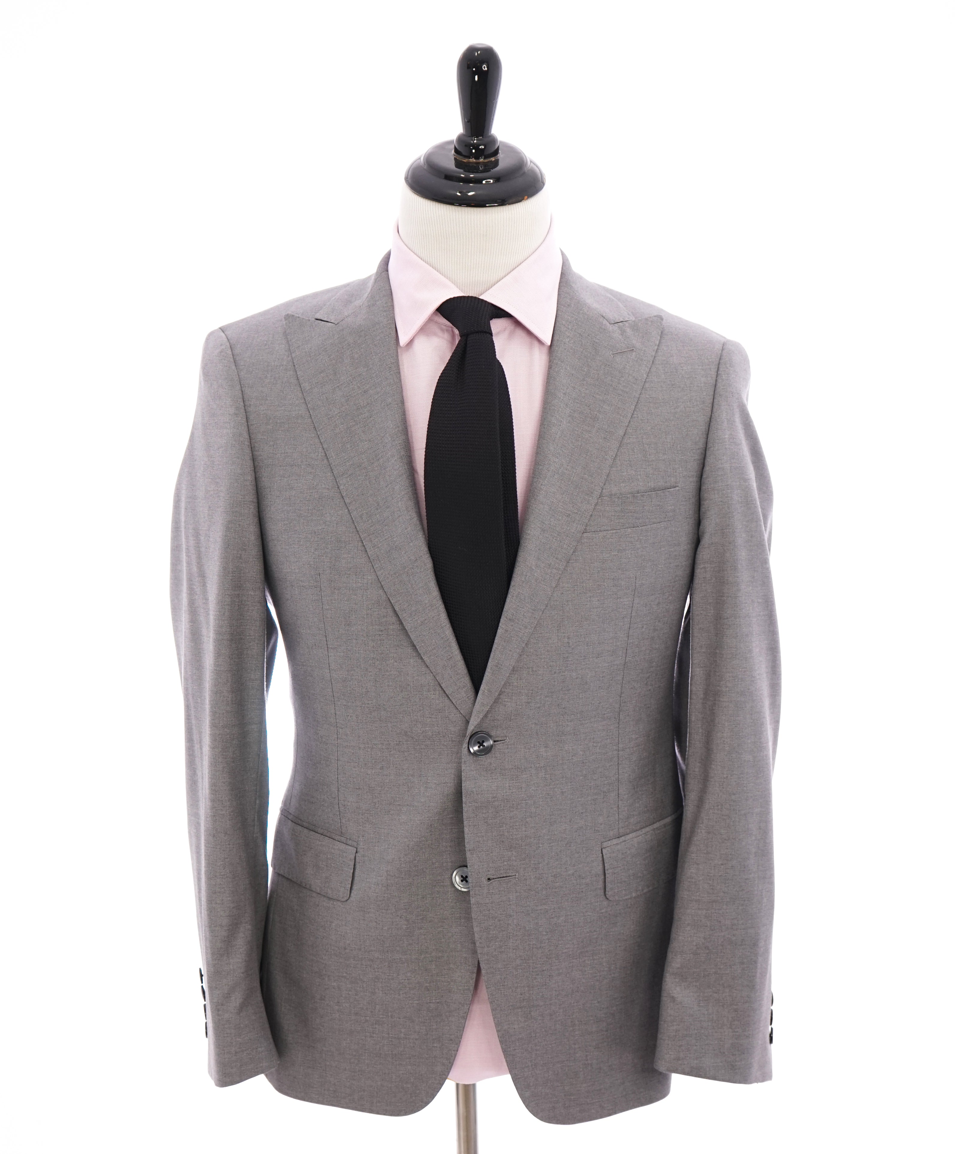 SAMUELSOHN - Super 150's CUSTOM Gray Wide Peak Lapel MOP Buttons Wool Suit - 38R