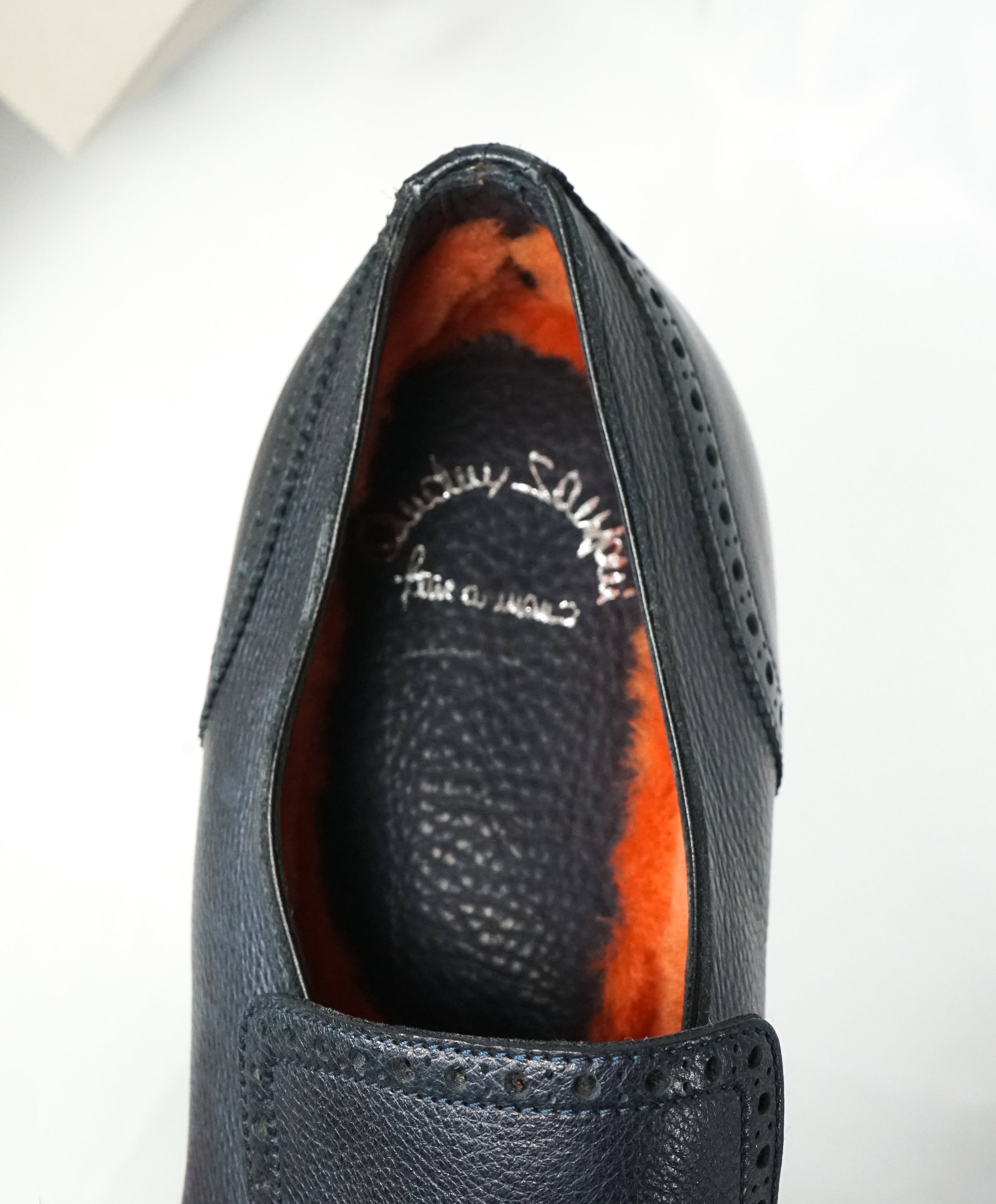 SANTONI - “FATTE A MANO” Orange Fur Lined Brogue Loafers - 12