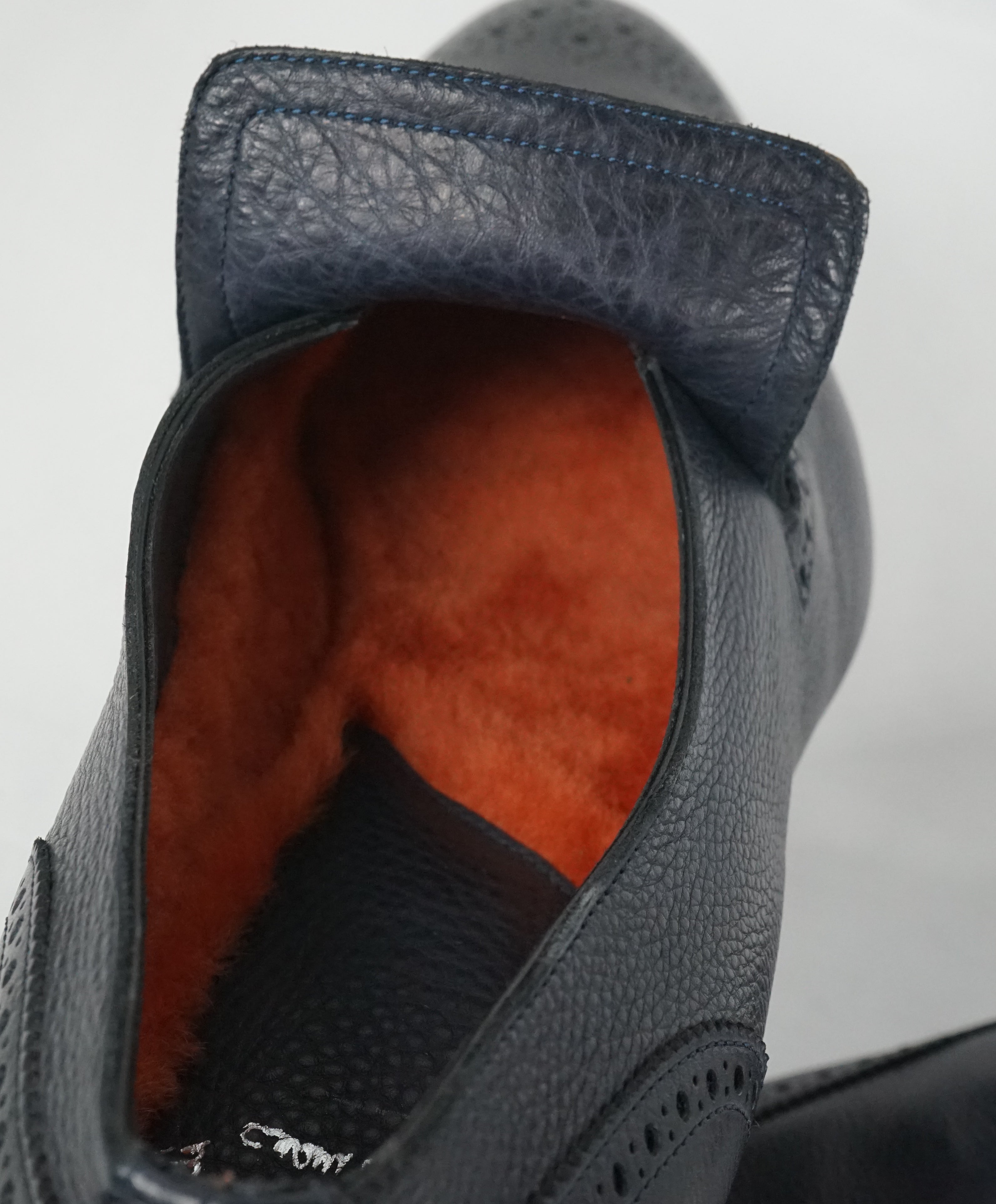 SANTONI - “FATTE A MANO” Orange Fur Lined Brogue Loafers - 12