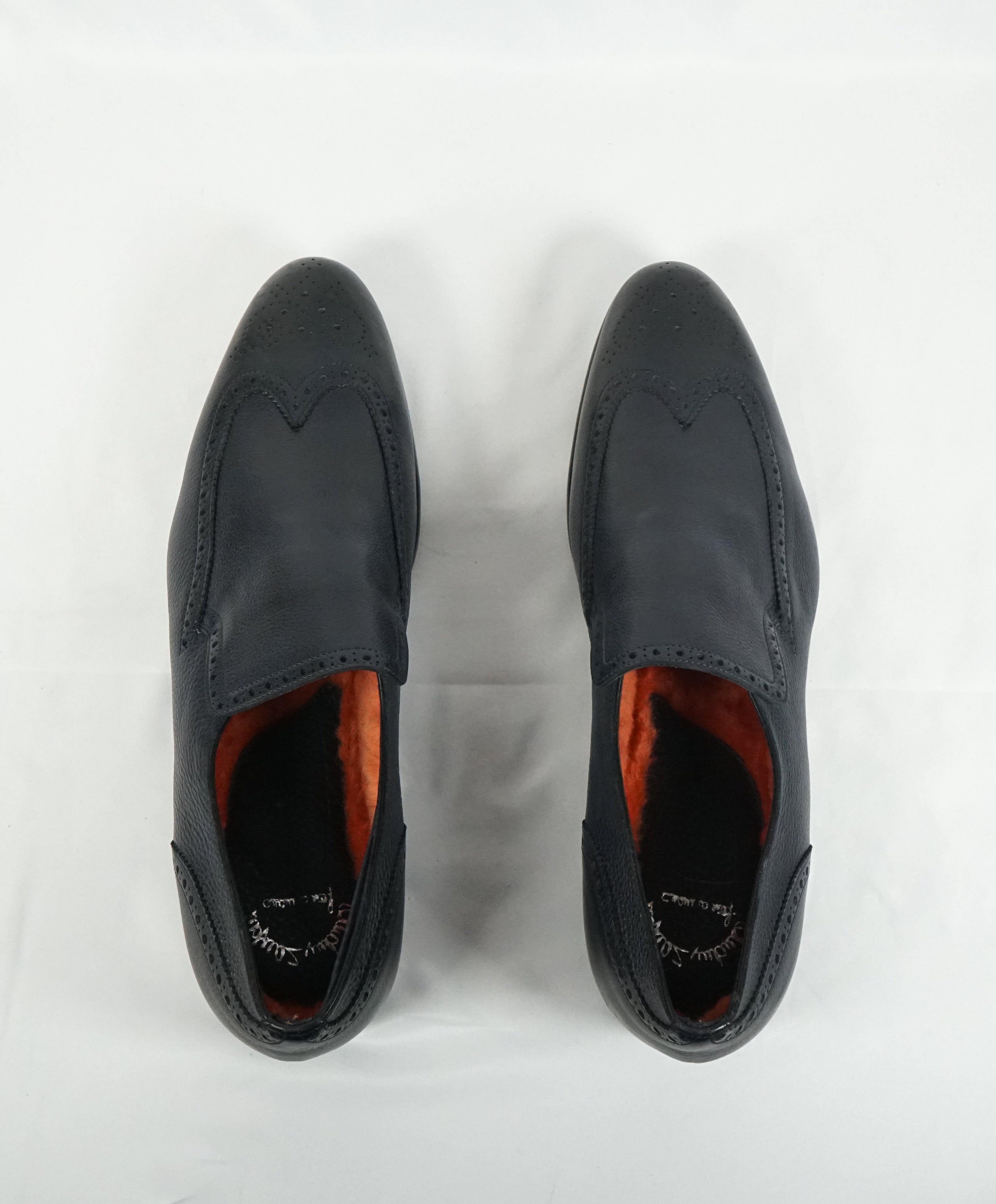 SANTONI - “FATTE A MANO” Orange Fur Lined Brogue Loafers - 12