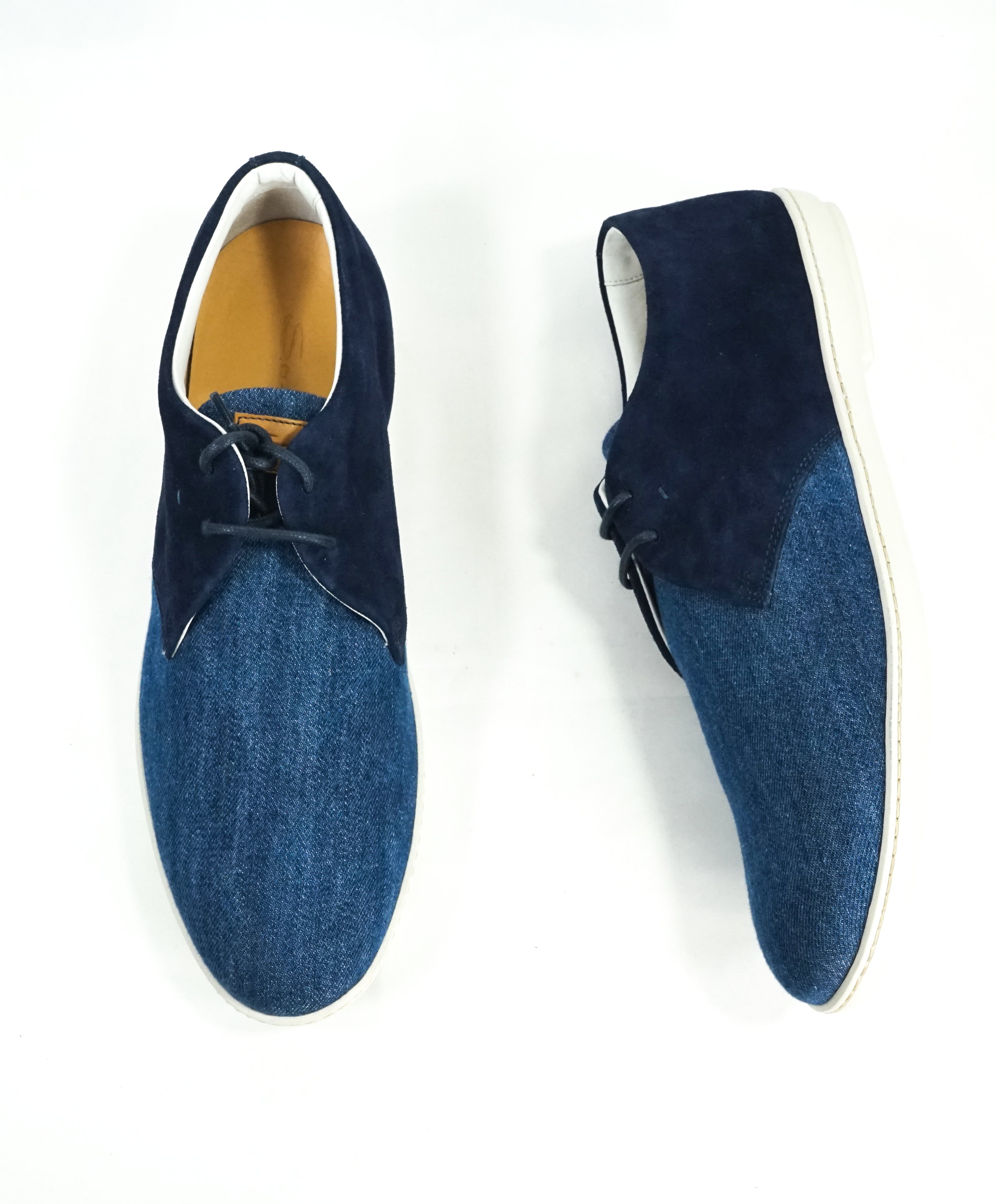 SANTONI - Mixed Media Denim & Suede Premium Grade Sneakers - 11.5