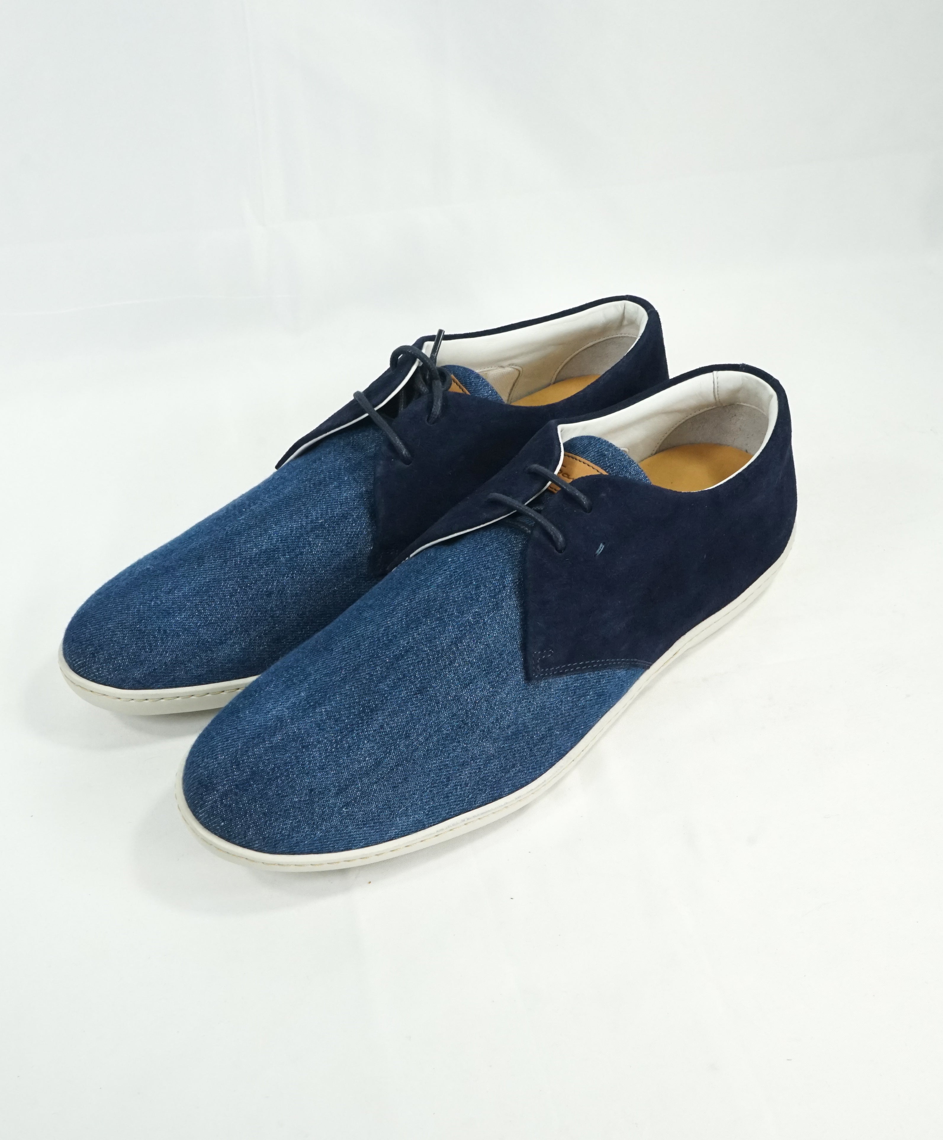 SANTONI - Mixed Media Denim & Suede Premium Grade Sneakers - 11.5