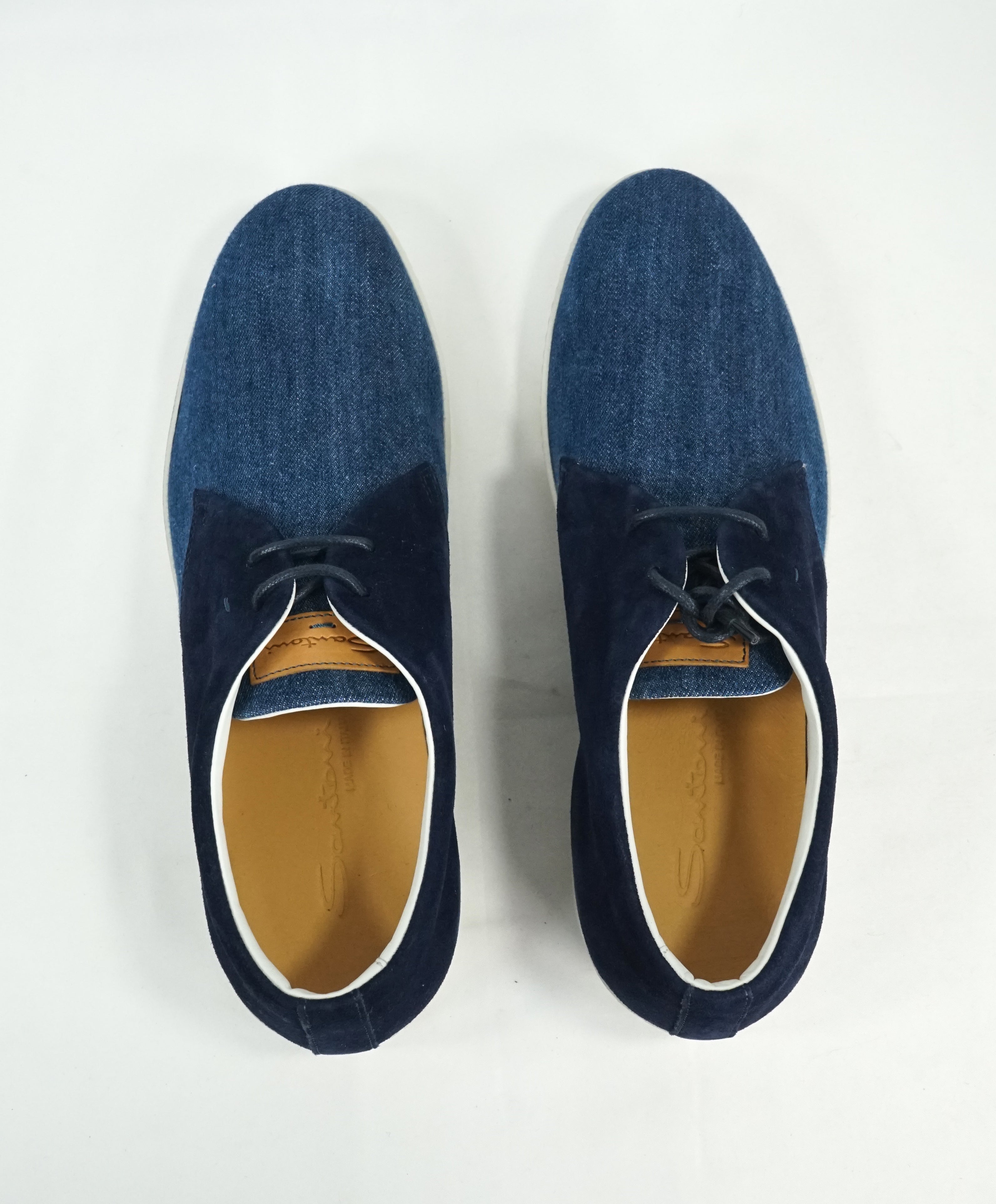 SANTONI - Mixed Media Denim & Suede Premium Grade Sneakers - 11.5