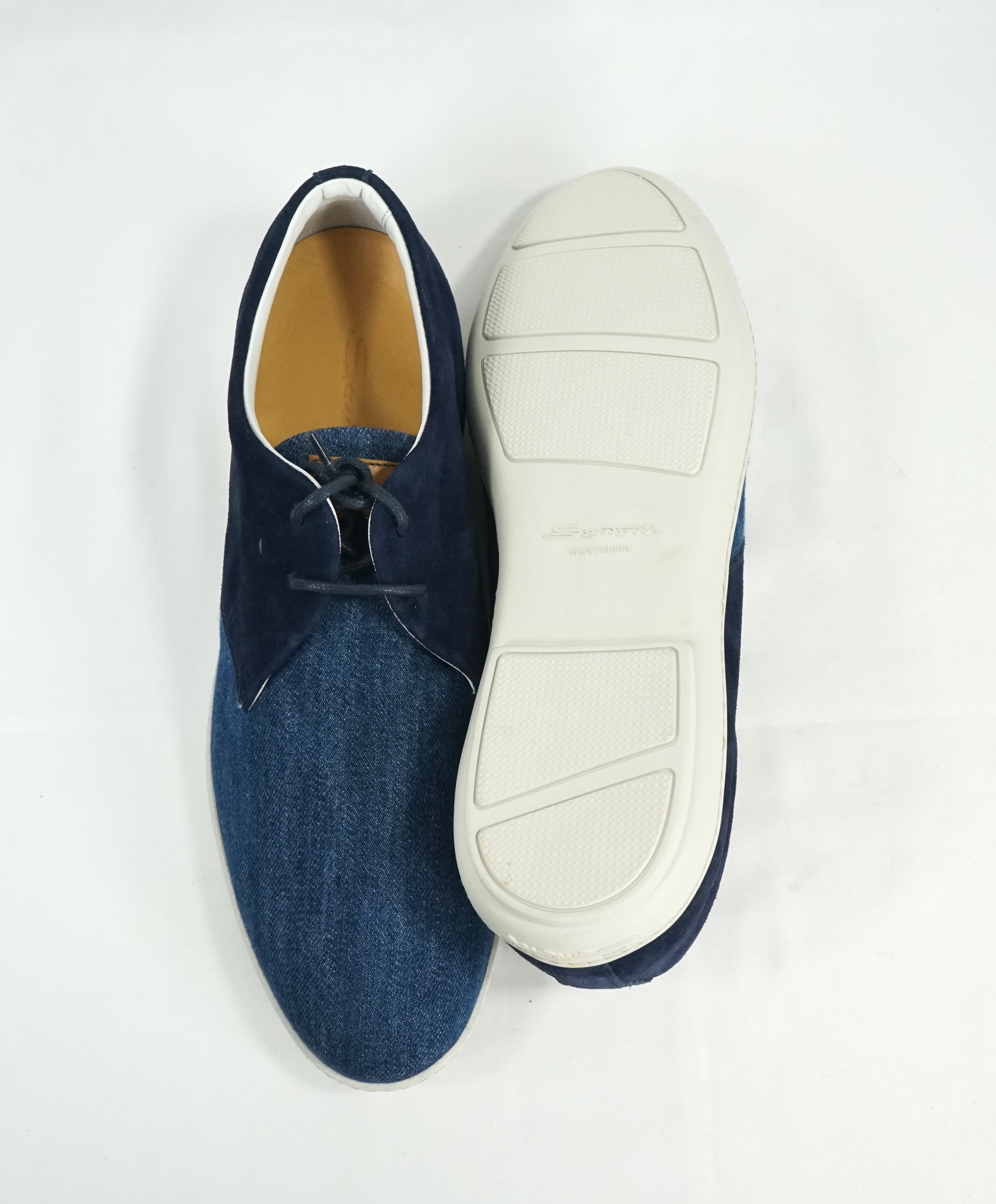 SANTONI - Mixed Media Denim & Suede Premium Grade Sneakers - 11.5