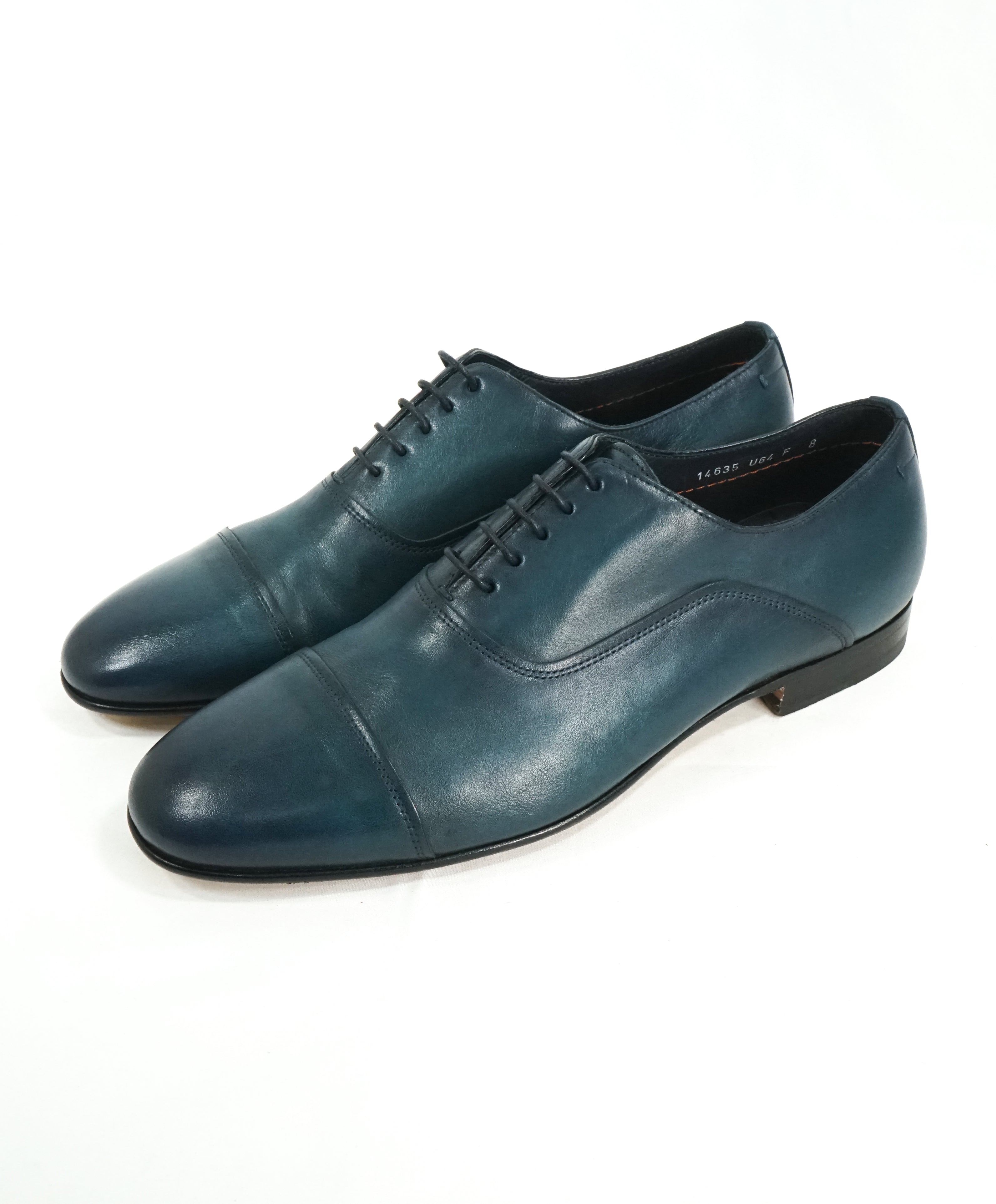 SANTONI - "Fatte A Mano" Hand Made Turquoise Unlined Venetian Oxford - 9