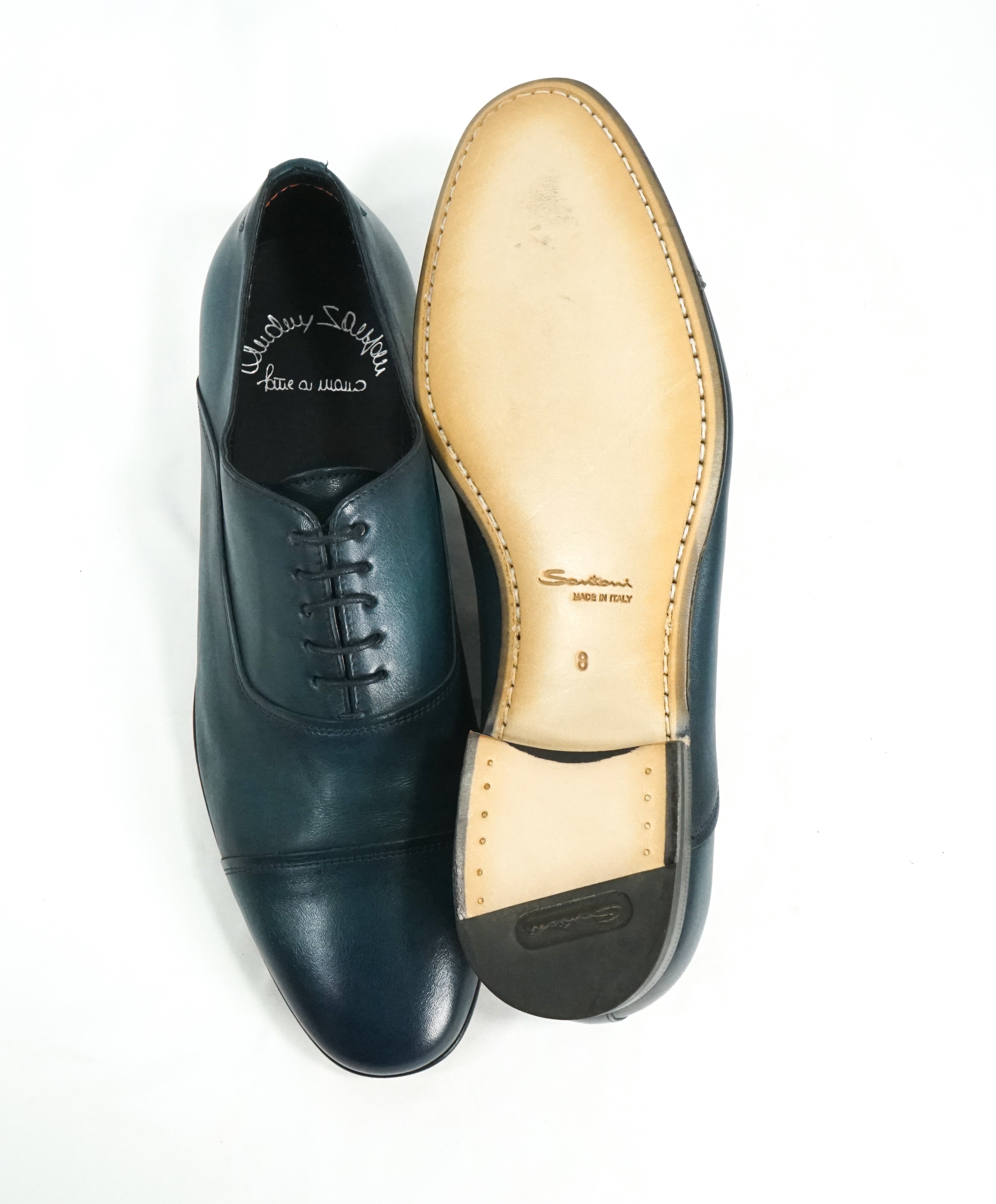 SANTONI - "Fatte A Mano" Hand Made Turquoise Unlined Venetian Oxford - 9