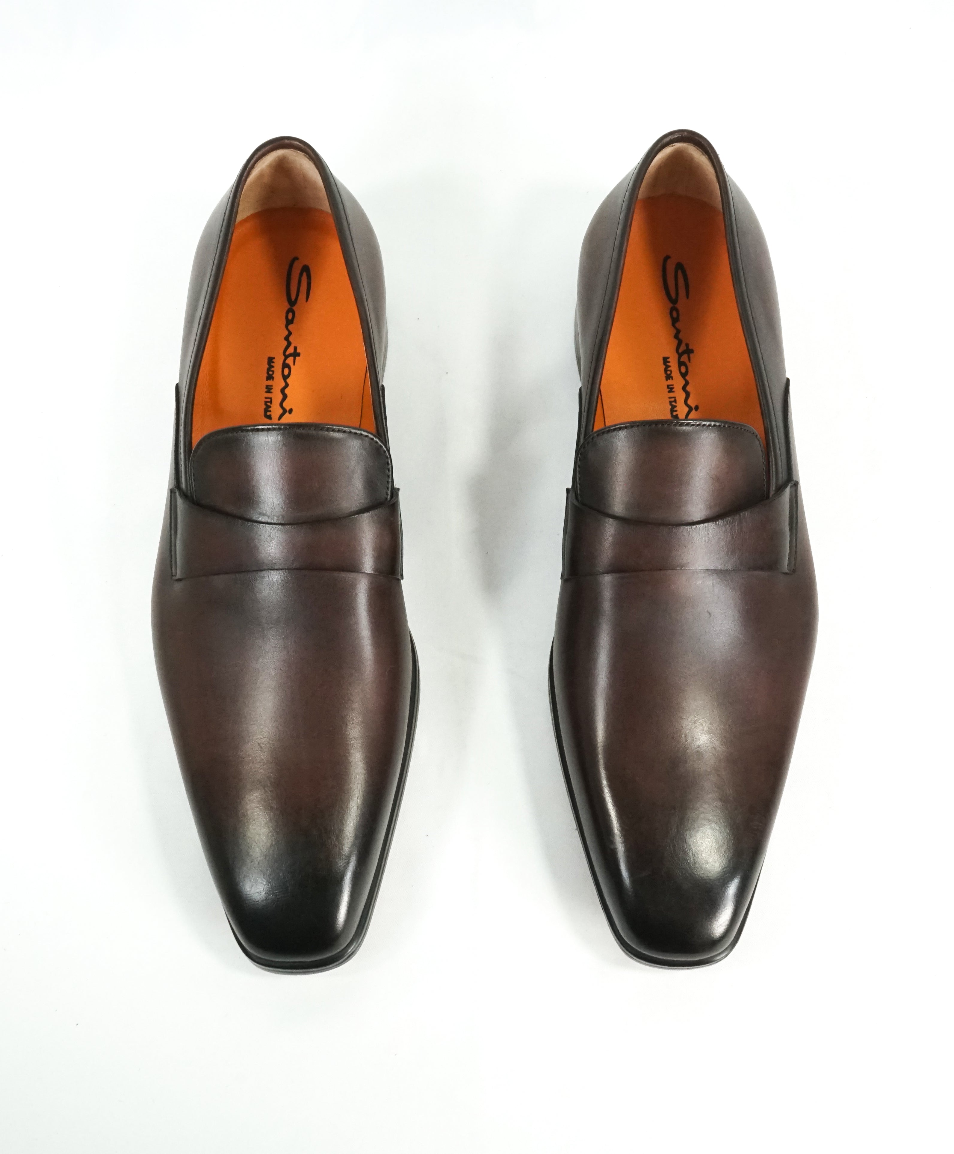 SANTONI - Sleek Plain Vamp Leather Loafers W Iconic Orange Sole - 8