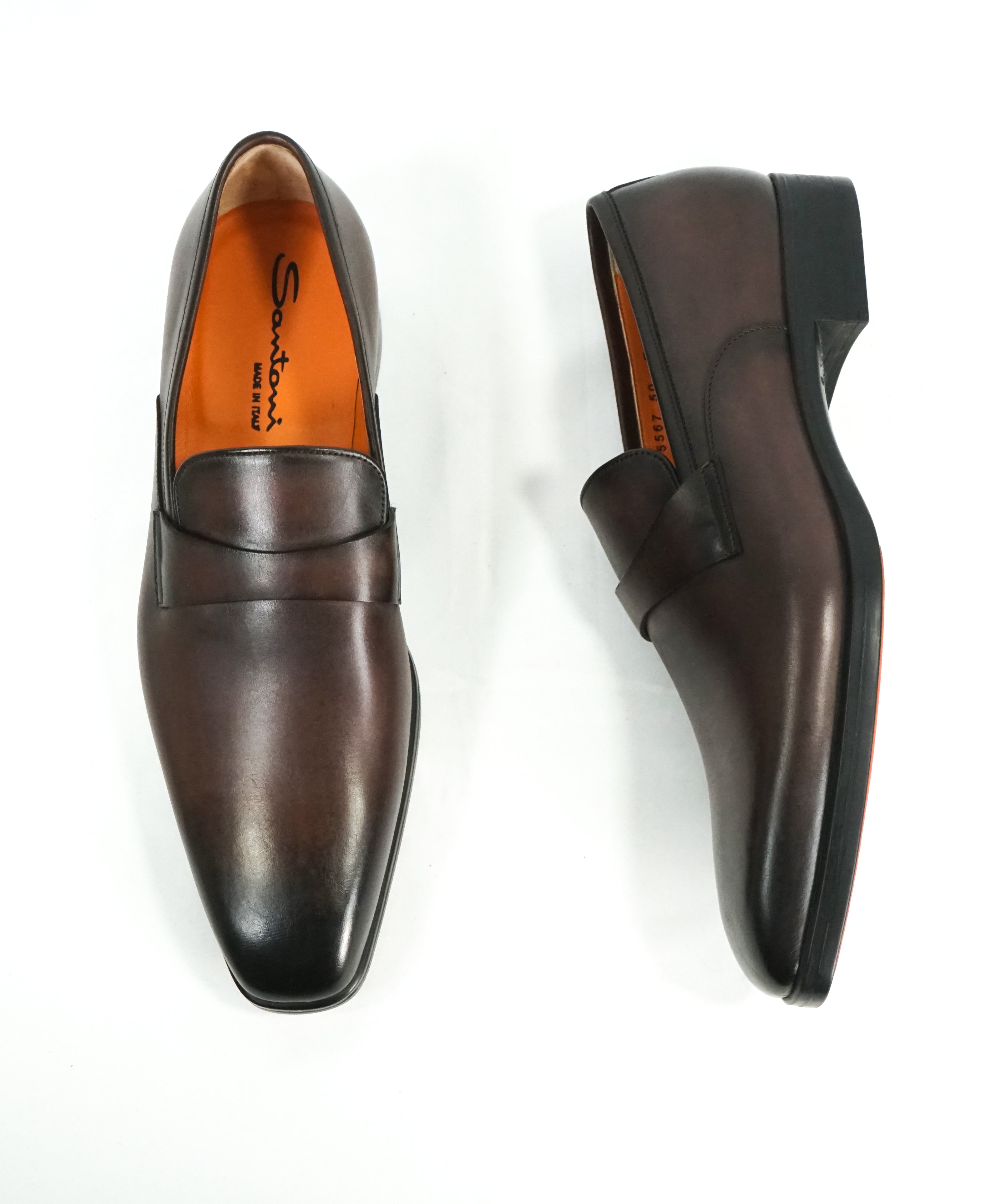 SANTONI - Sleek Plain Vamp Leather Loafers W Iconic Orange Sole - 8