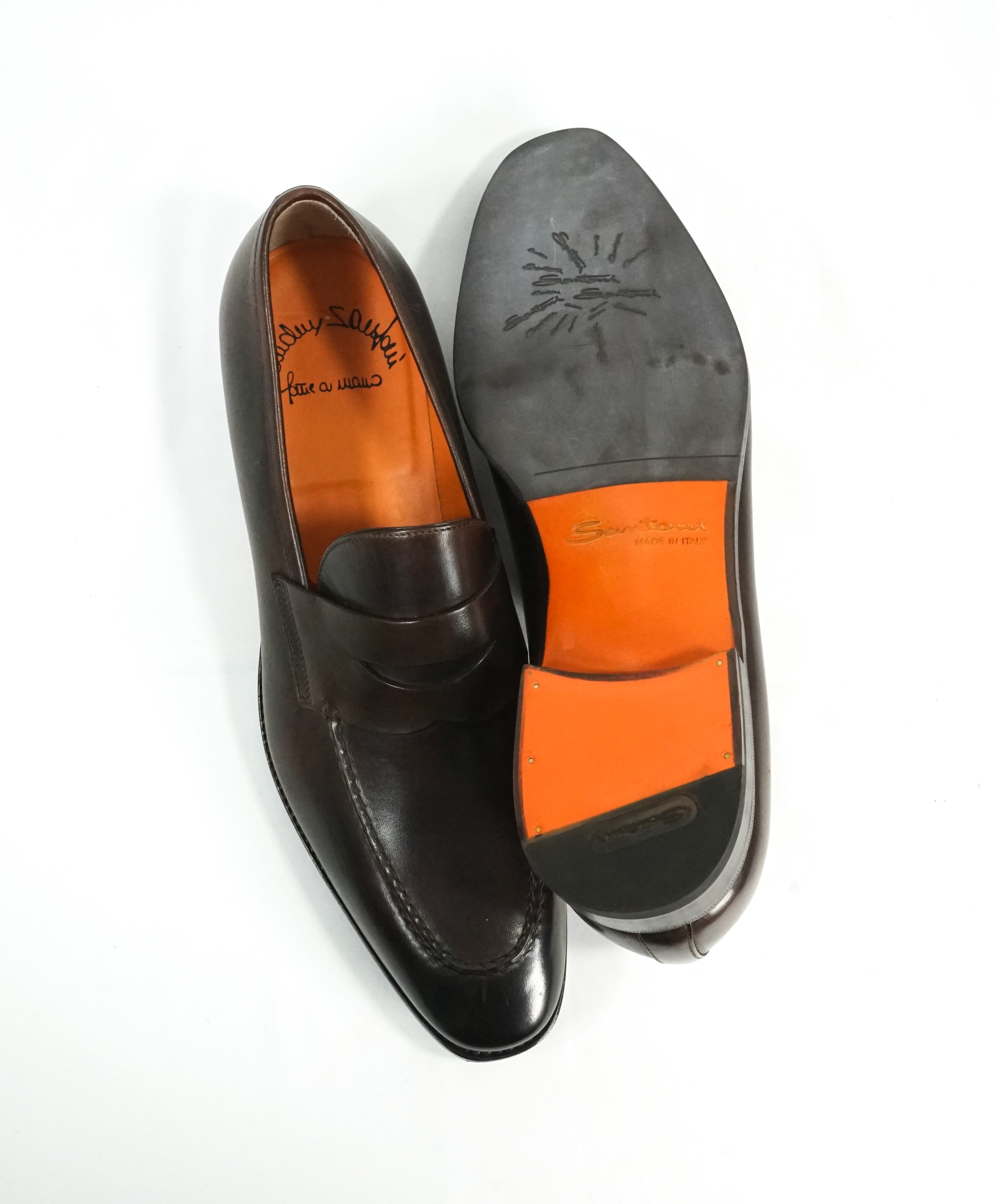 SANTONI - "Fatte A Mano" Hand Made Round Toe Penny Loafers - 10