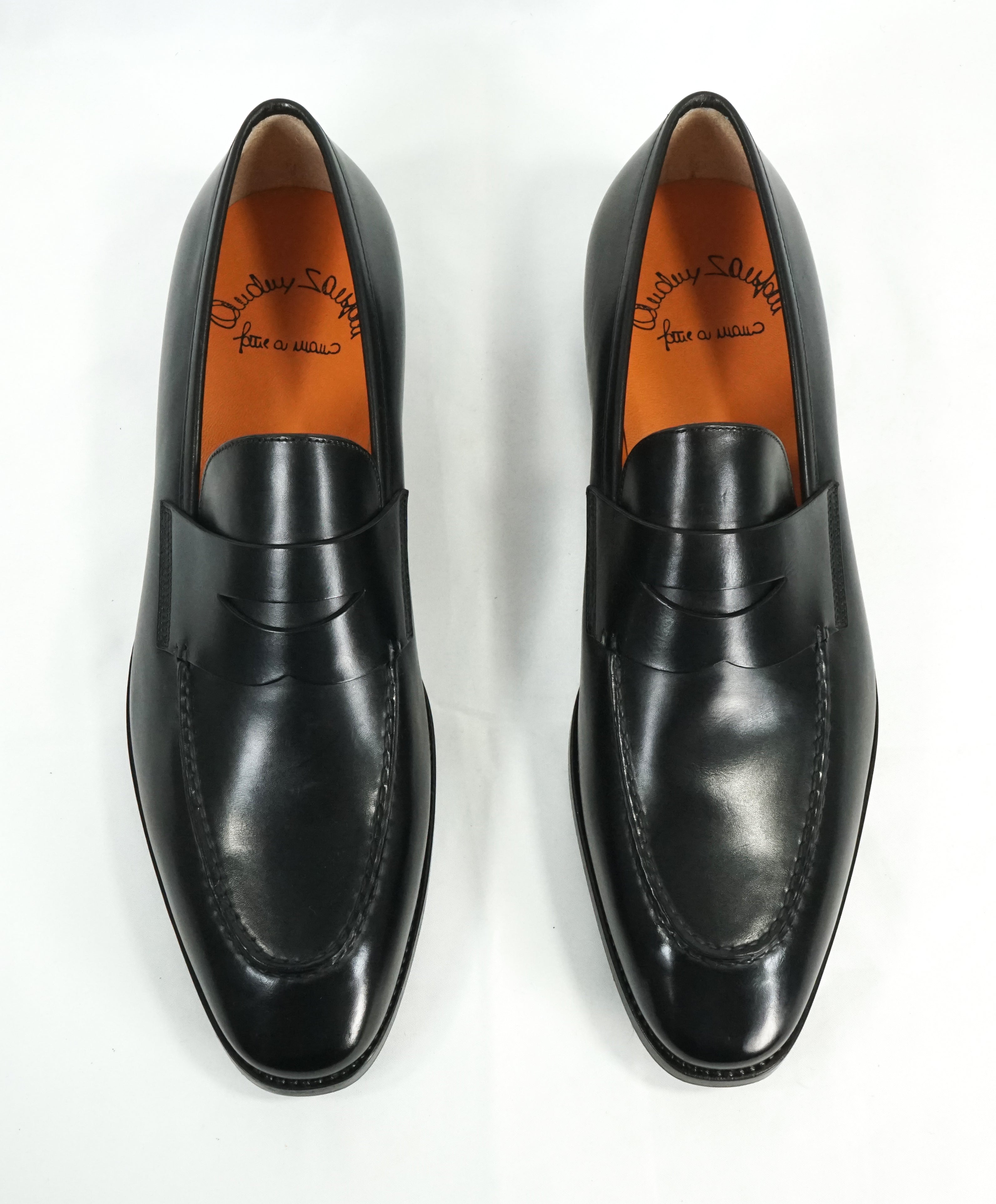 SANTONI - "Fatte A Mano" Hand Made Black Round Toe Penny Loafers - 11