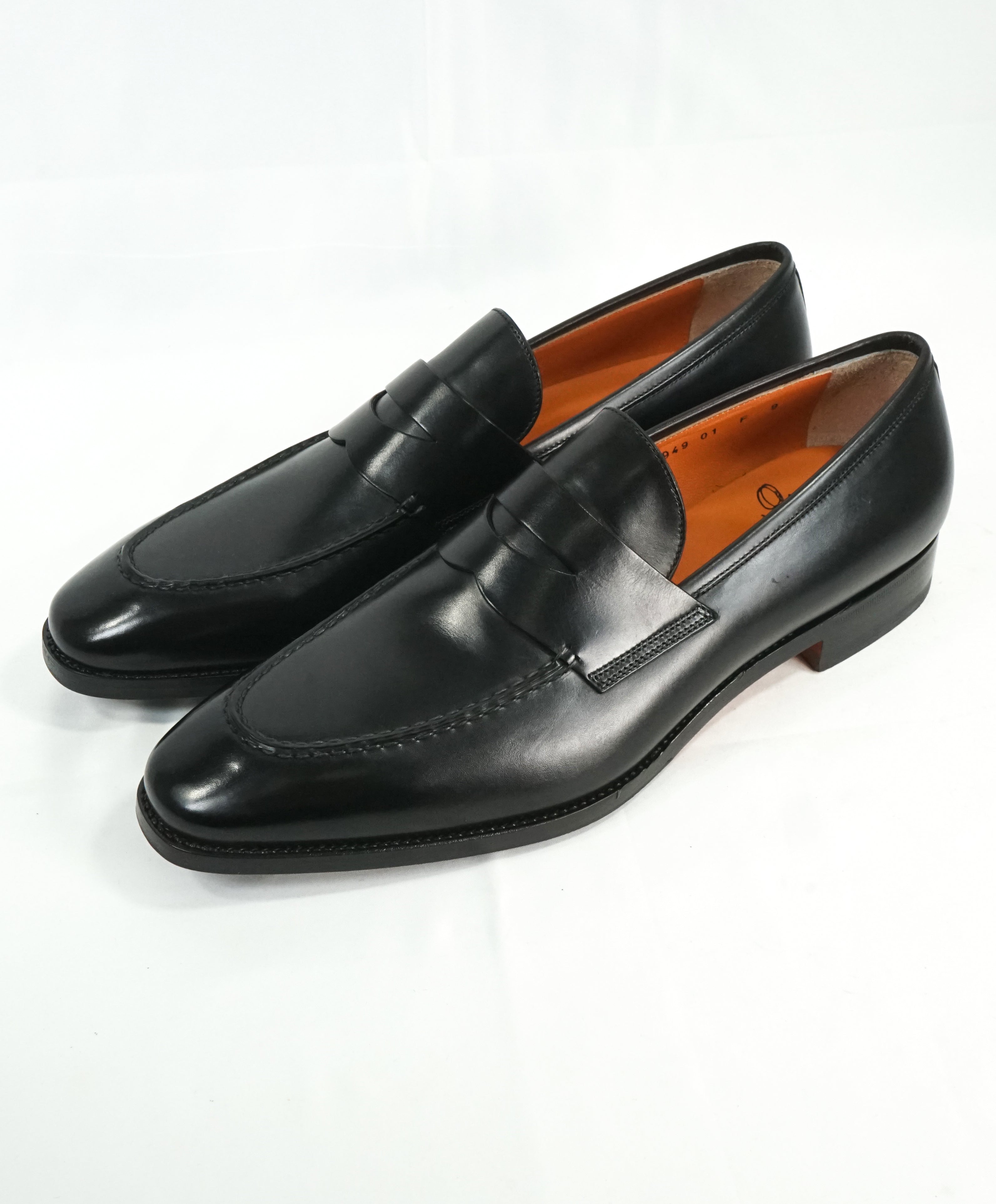 SANTONI - "Fatte A Mano" Hand Made Black Round Toe Penny Loafers - 10