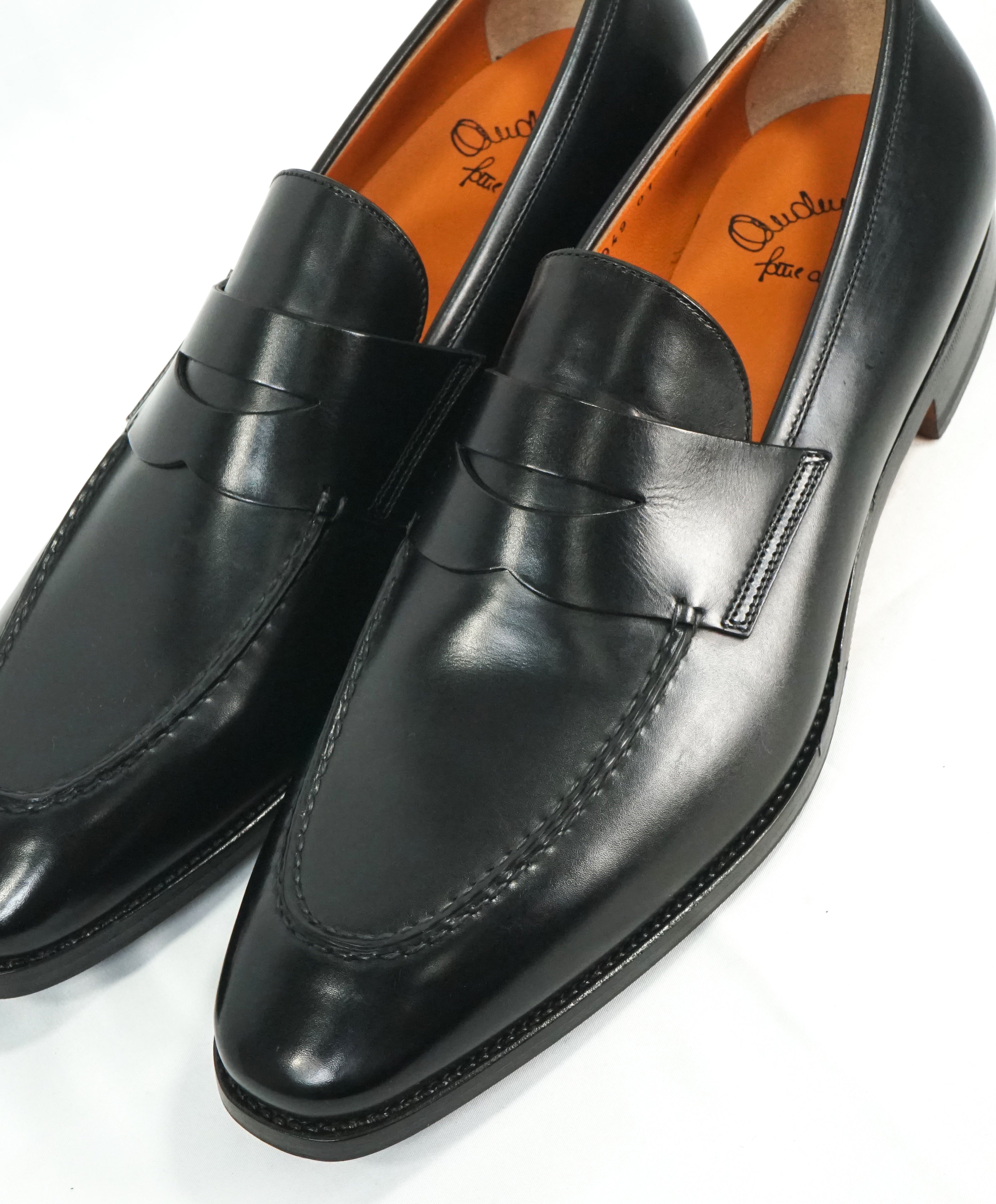 SANTONI - "Fatte A Mano" Hand Made Black Round Toe Penny Loafers - 10.5