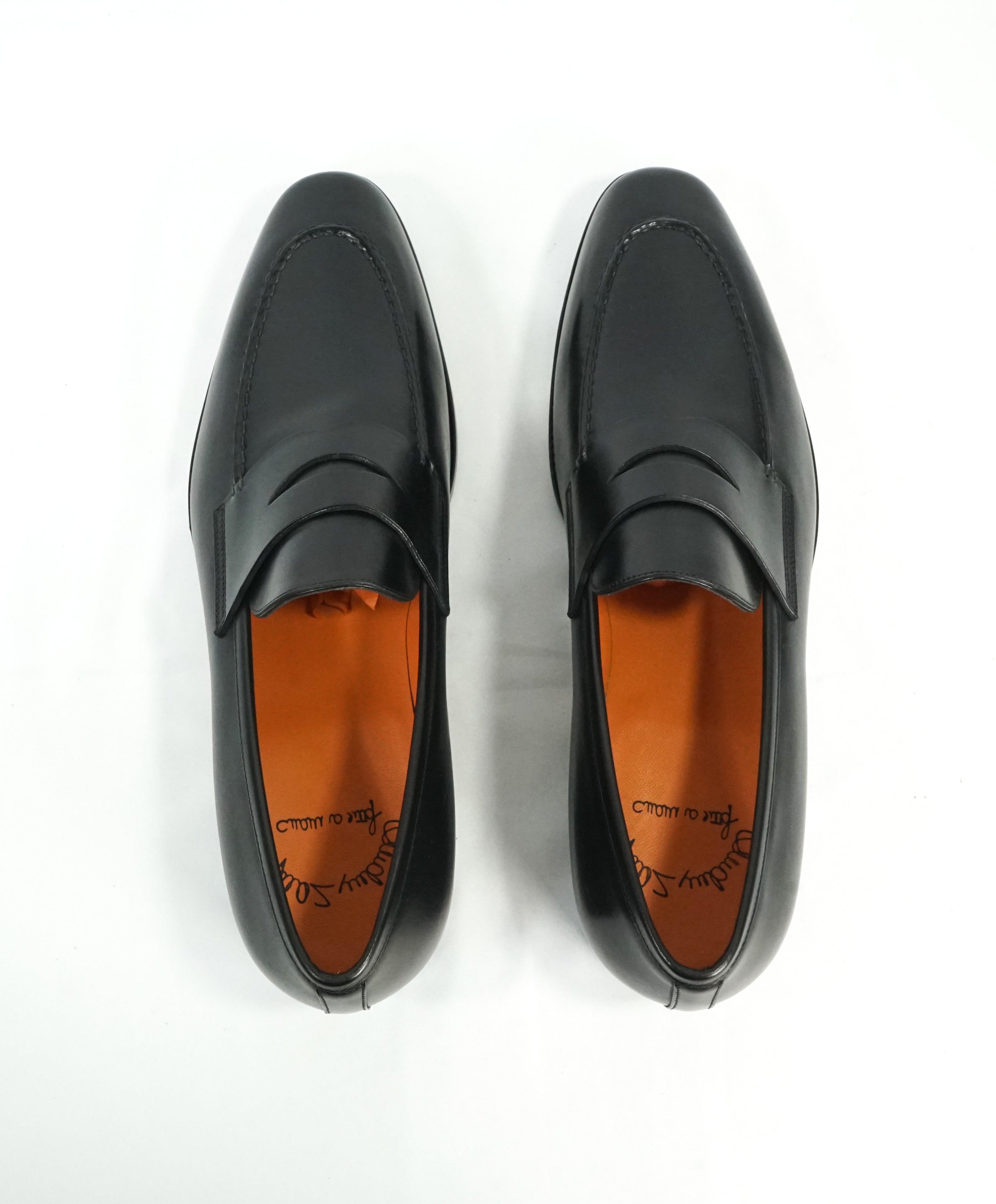 SANTONI - "Fatte A Mano" Hand Made Black Round Toe Penny Loafers - 10