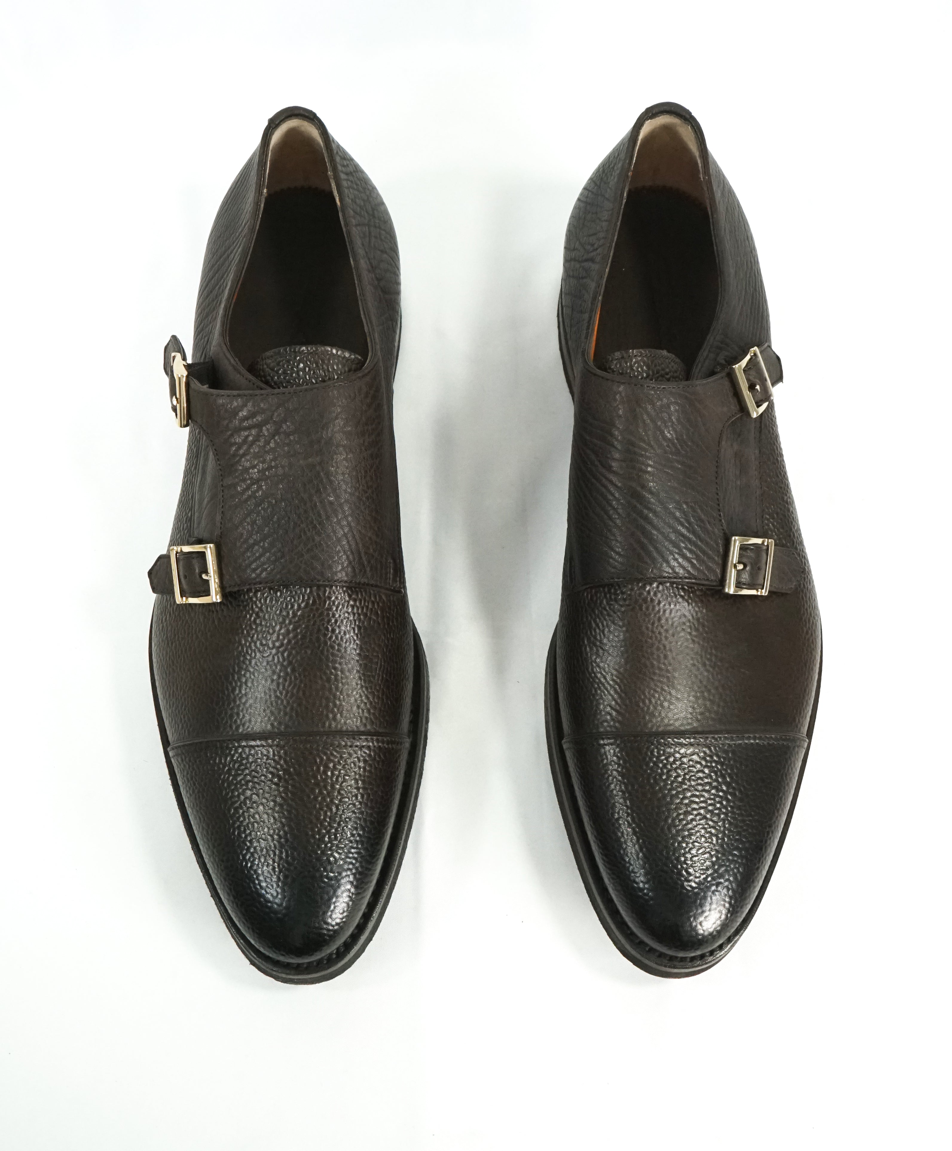 SANTONI - "GOODYEAR WELT” Mixed Pebbled & Grain Leather Monk Strap Loafers - 11.5