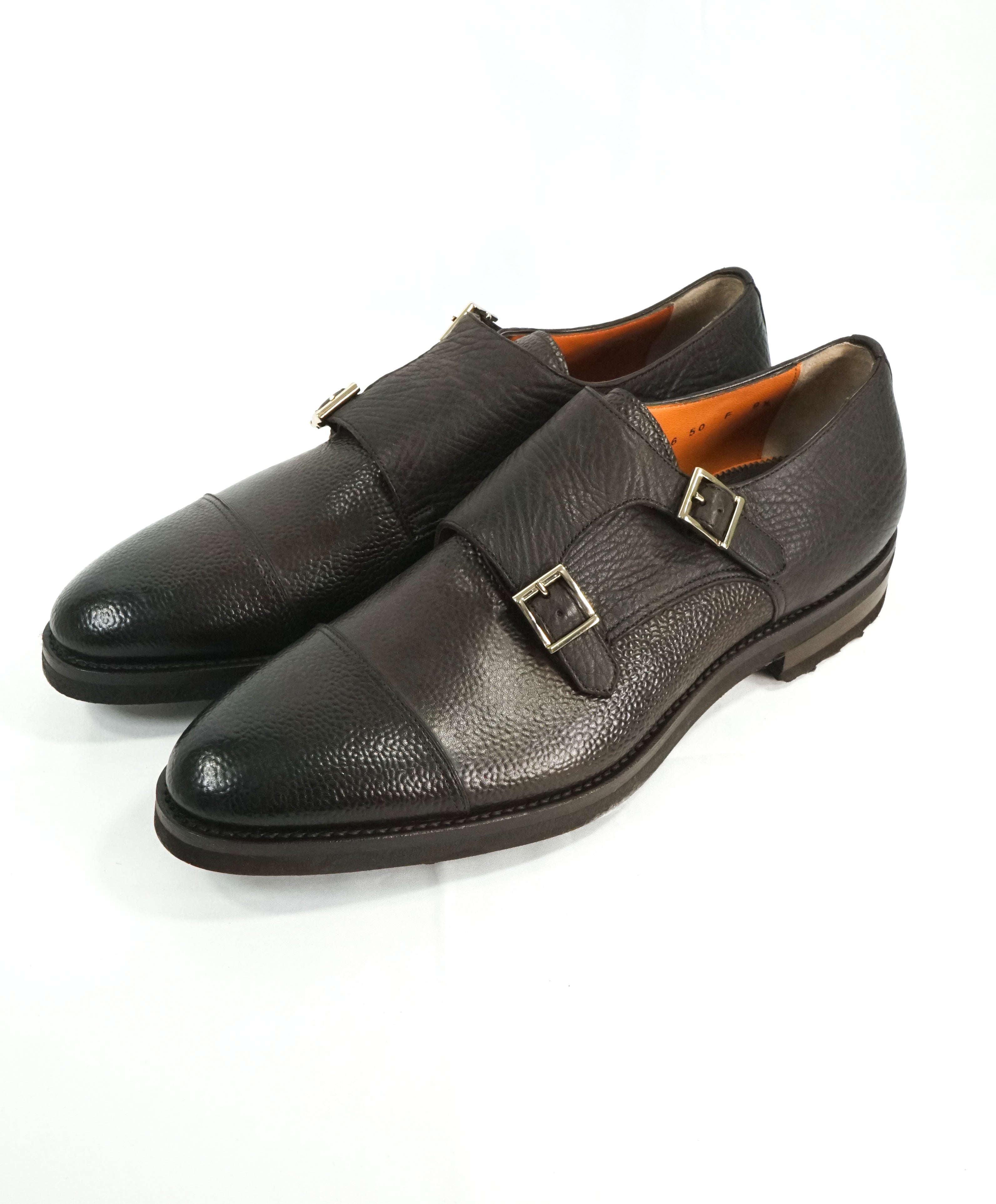 SANTONI - "GOODYEAR WELT” Mixed Pebbled & Grain Leather Monk Strap Loafers - 11.5