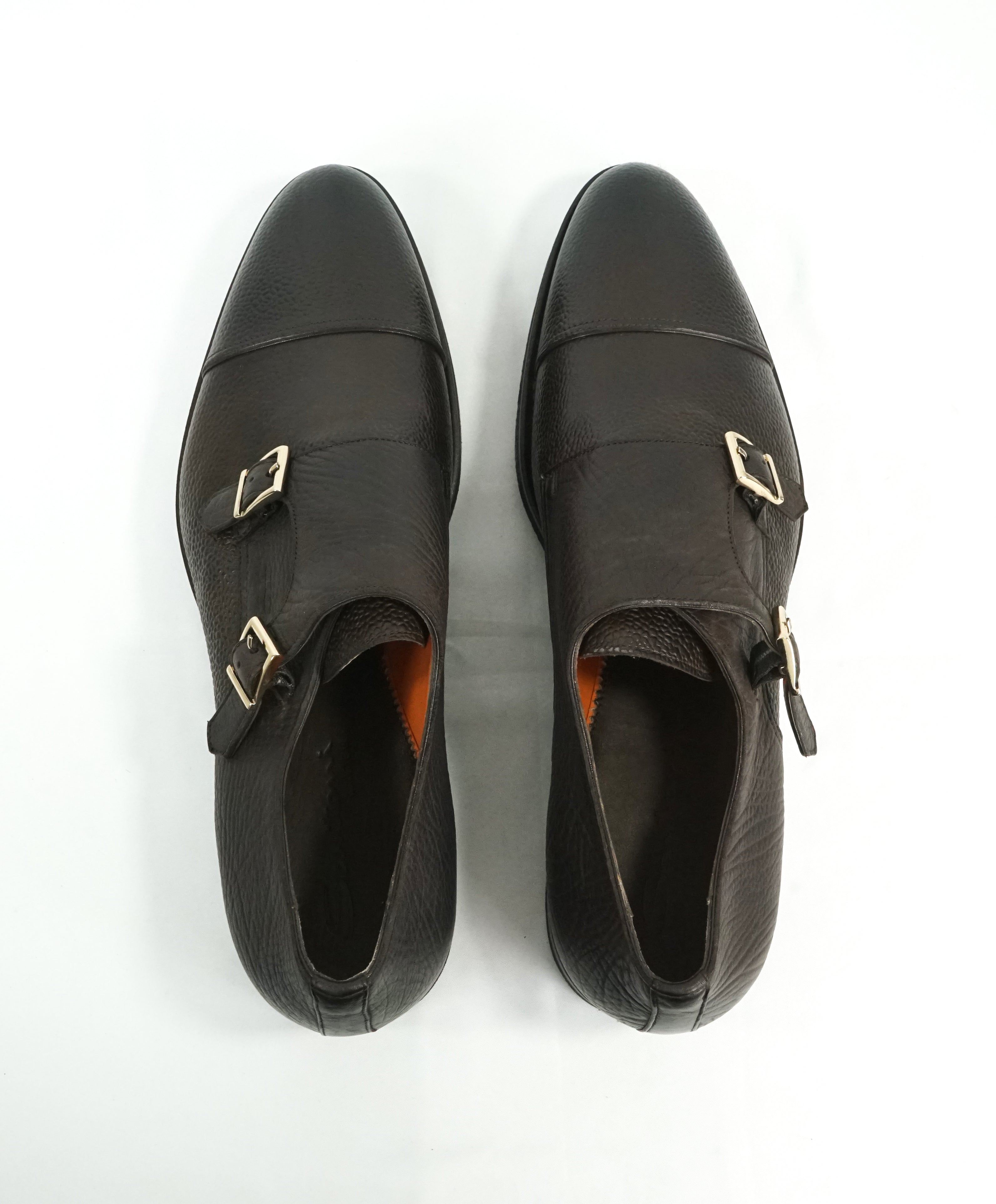 SANTONI - "GOODYEAR WELT” Mixed Pebbled & Grain Leather Monk Strap Loafers - 11.5