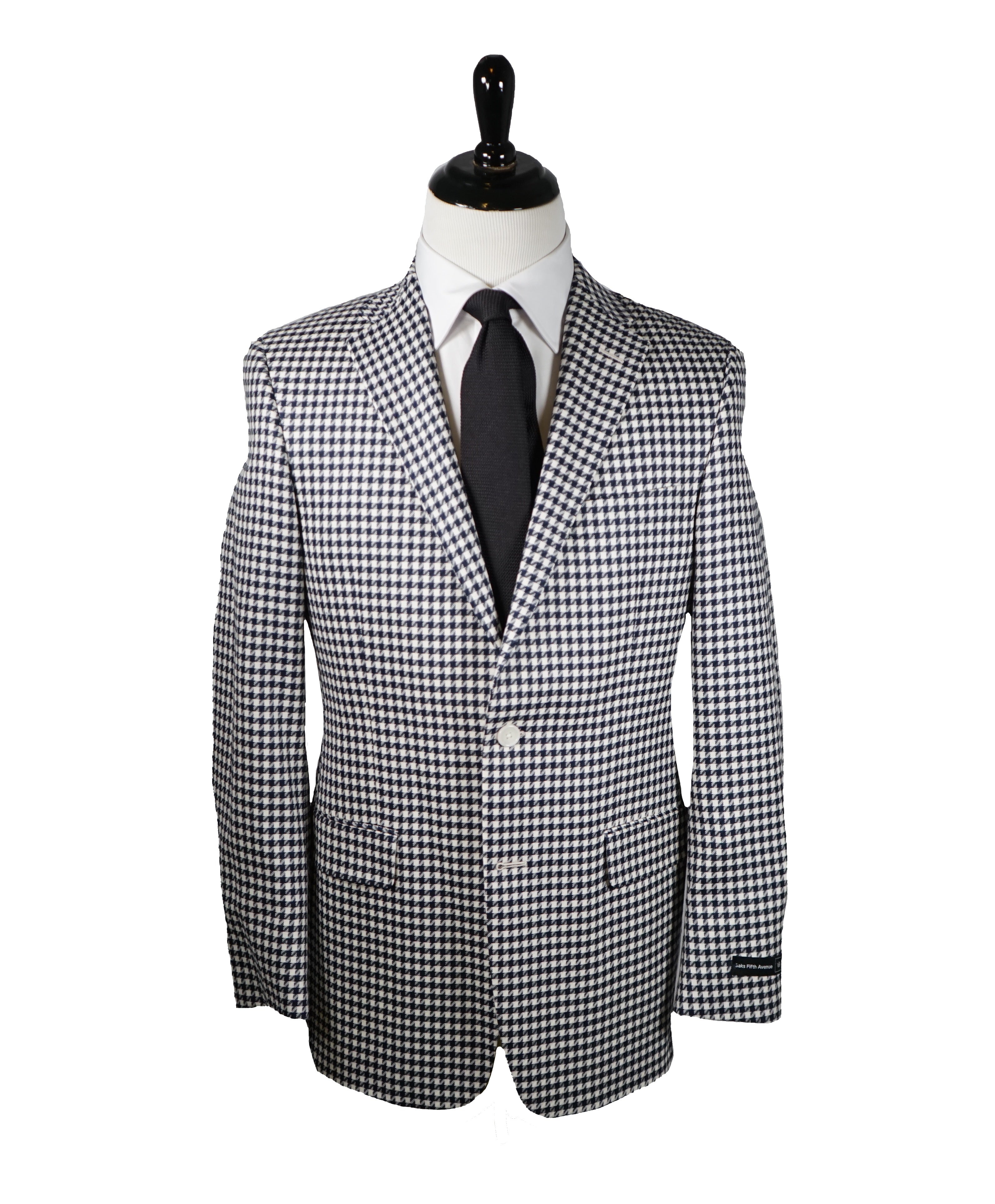 SAKS 5TH AVE BY HICKEY FREEMAN - Navy & Ivory Houndstooth Wool Blazer -  38R