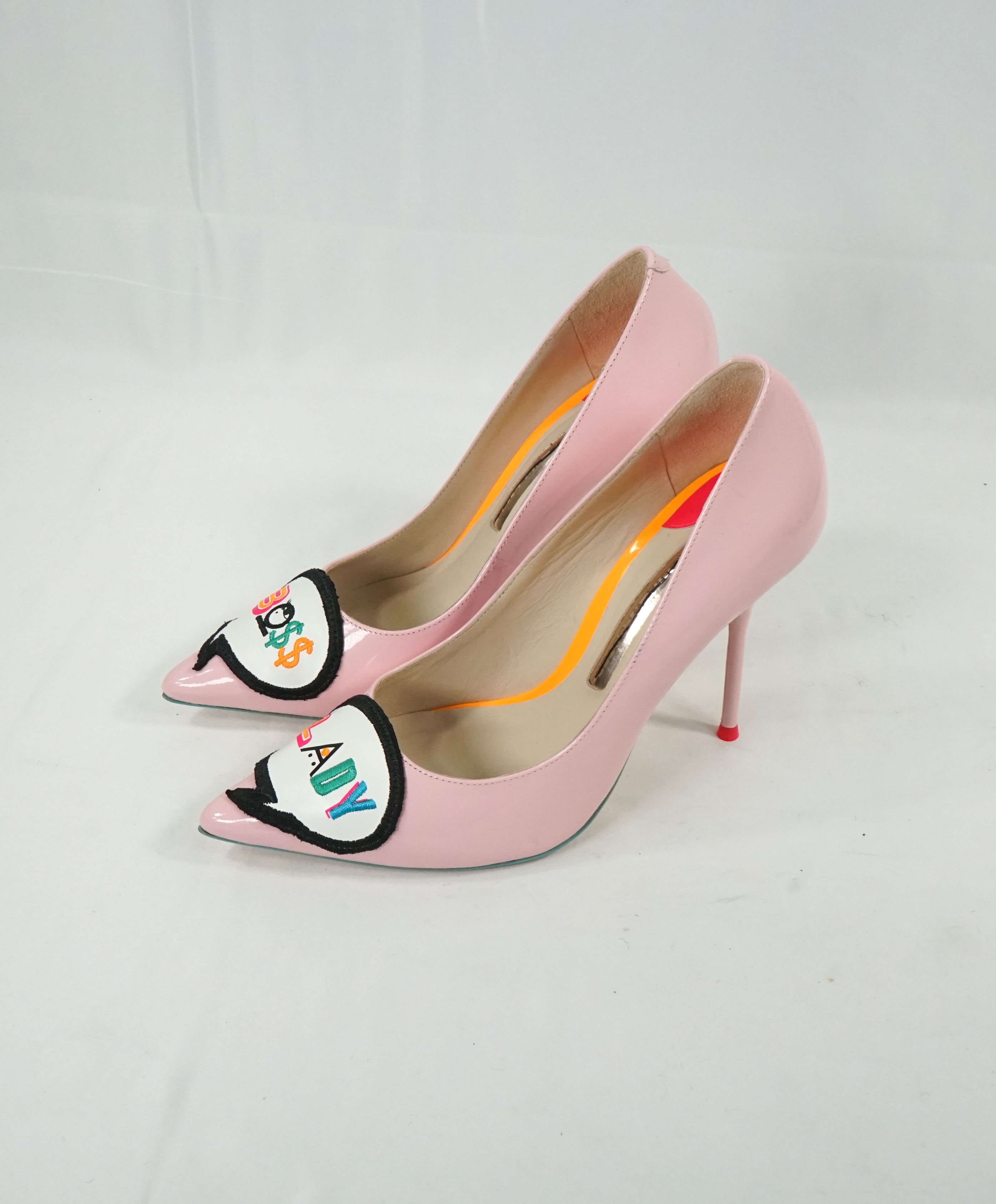 SOPHIA WEBSTER - "BOSS LADY" Pink Patent Leather Pump Heels - 7.5