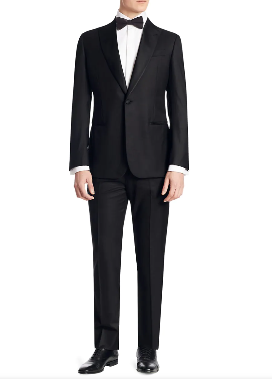 GIORGIO ARMANI - "TAYLOR" Solid Black SILK LINED Peak Lapel Tuxedo - 38R