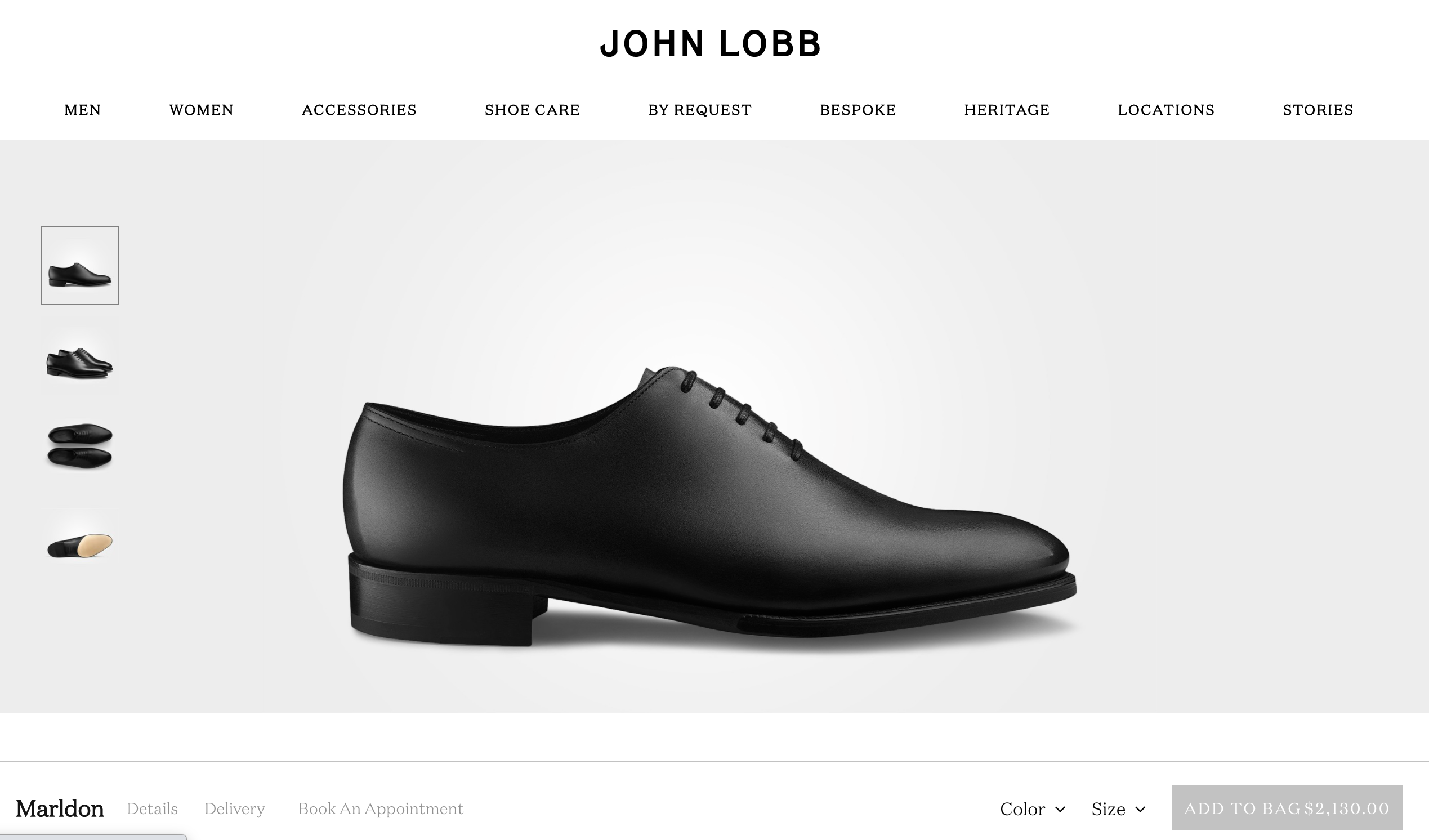 JOHN LOBB - "MARLDON" Whole-Cut *GOODYEAR WELT* Black Oxfords - 10US (9EU)