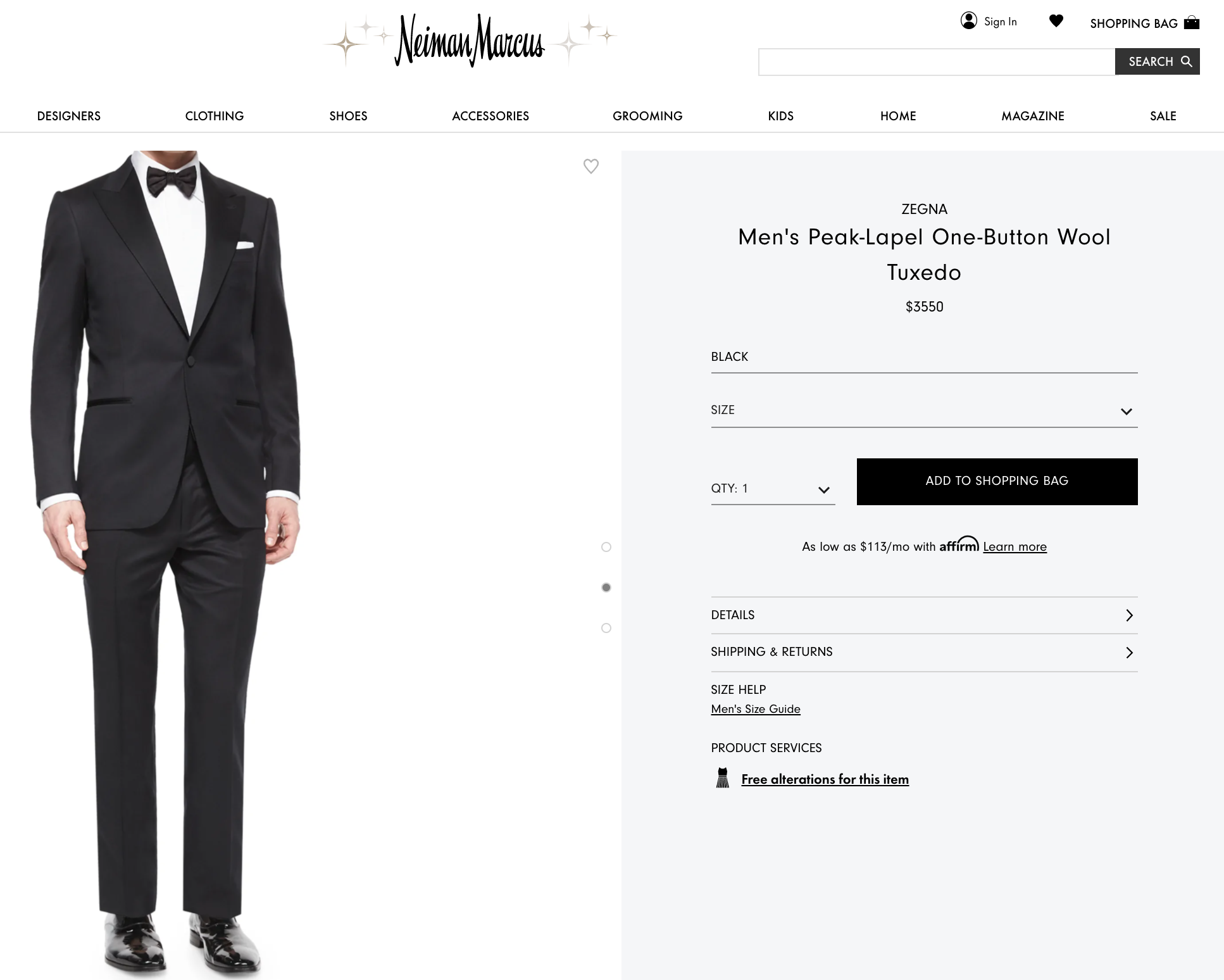 ERMENEGILDO ZEGNA -"MICRONSPHERE MILA" PEAK LAPEL Black Tuxedo - 40R