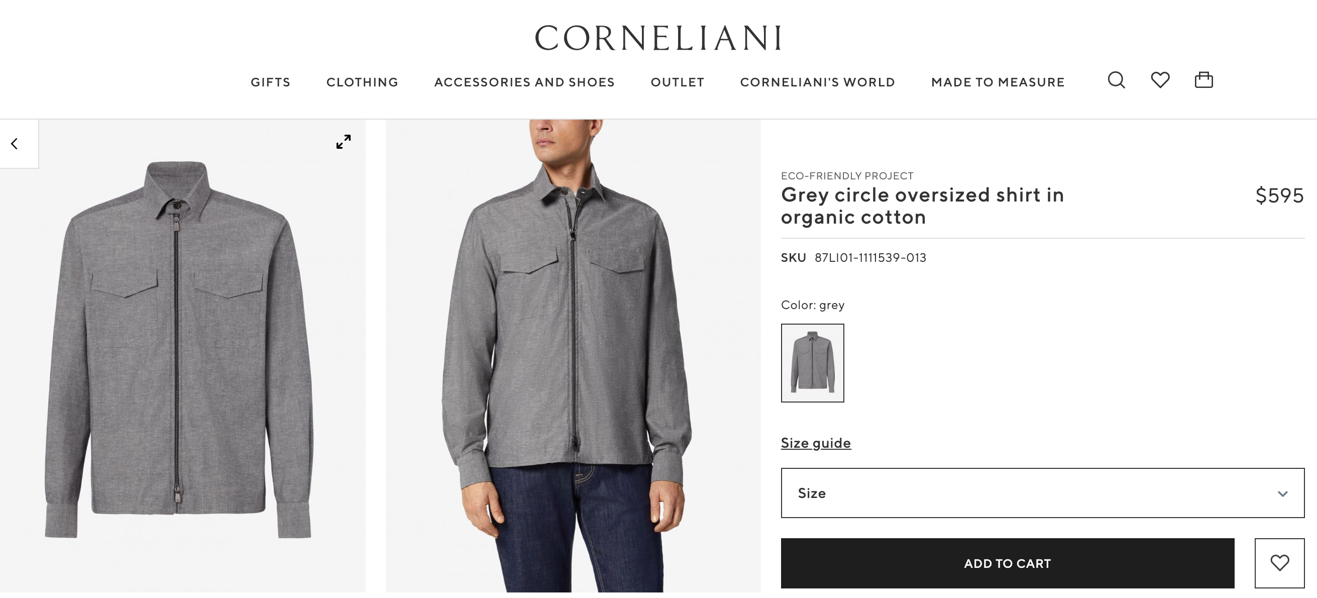 $595 CORNELIANI - Cotton Gray Circle Shirt Jacket Coat - 42 US (52EU) Large