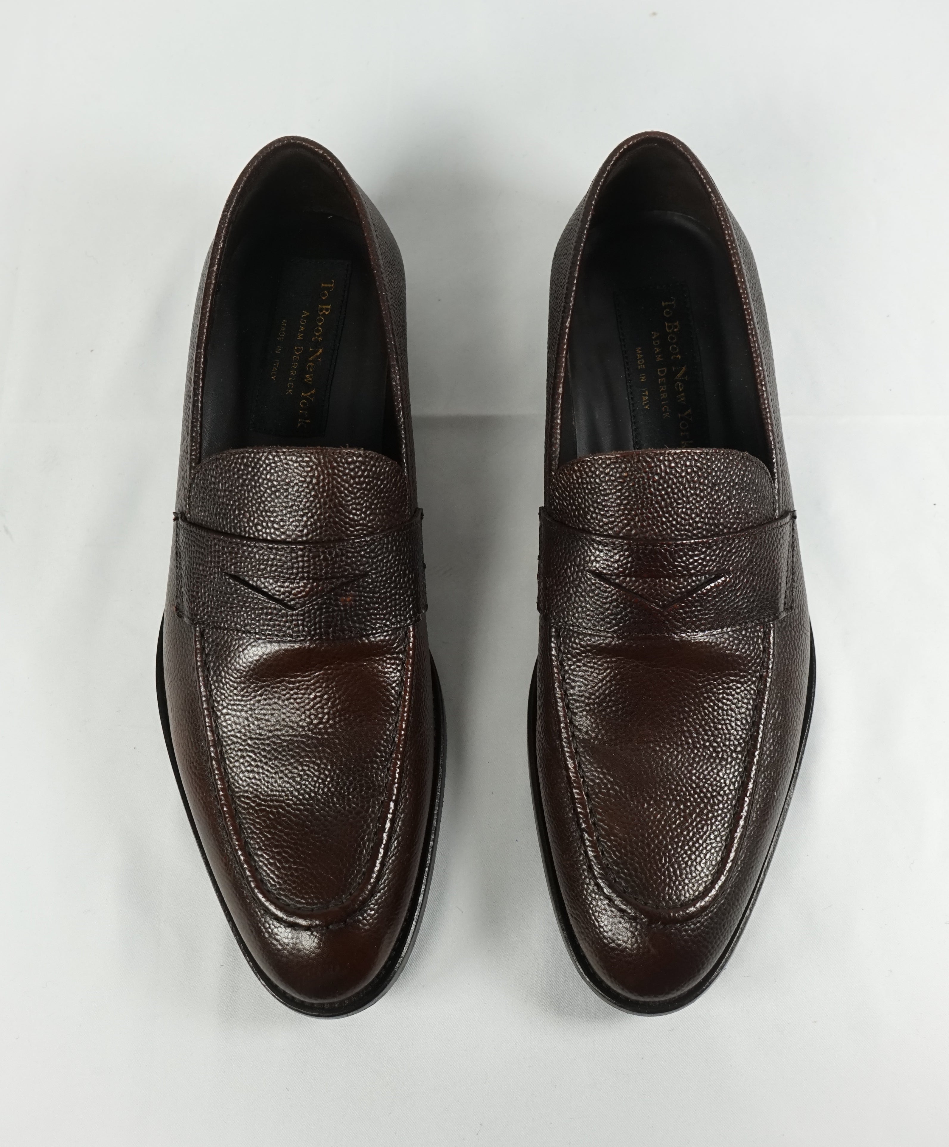 TO BOOT NEW YORK - “James” Brown Pebbled Leather Round Penny Loafers - 8.5