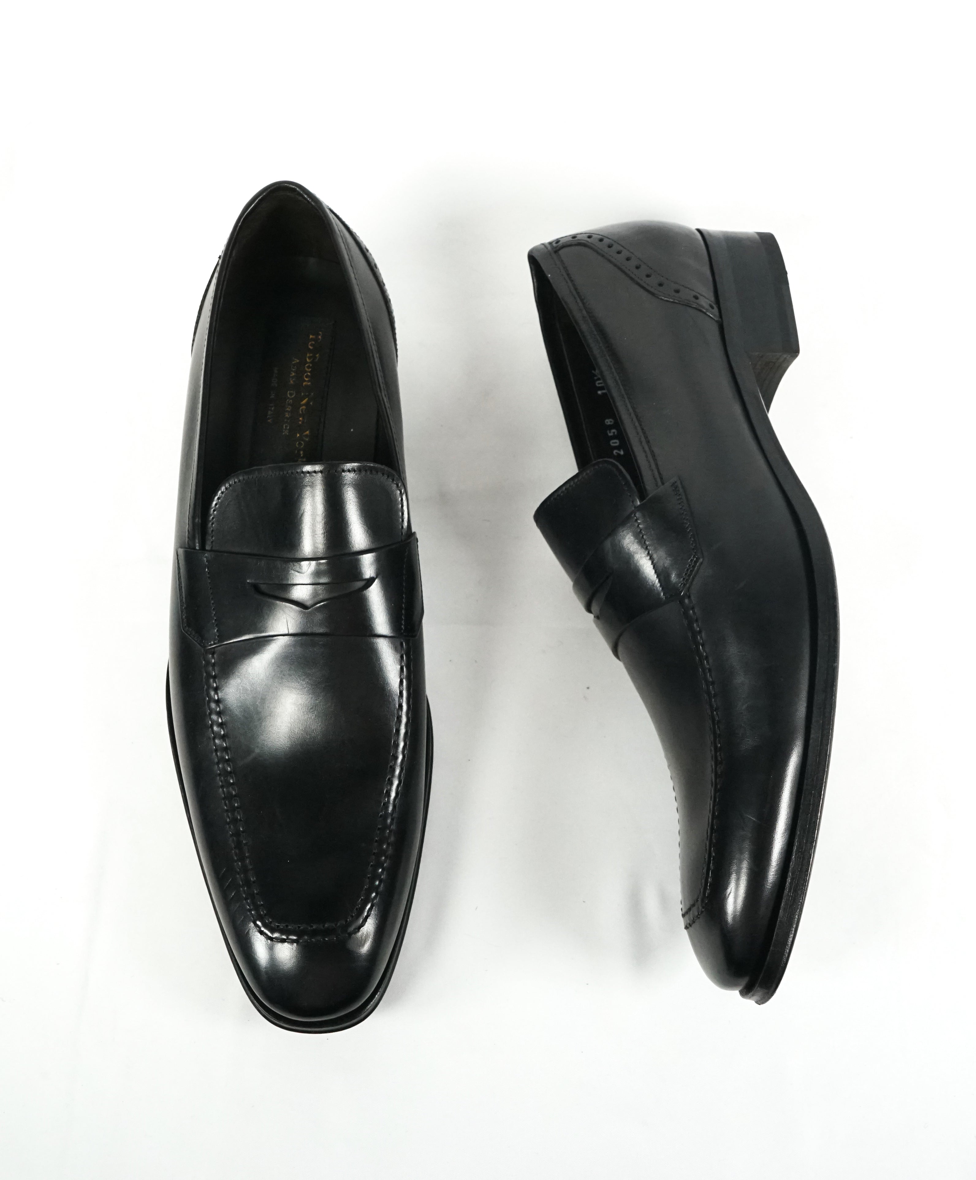 TO BOOT NEW YORK - "Moore" Black Penny Loafers Brogue Detail - 10.5