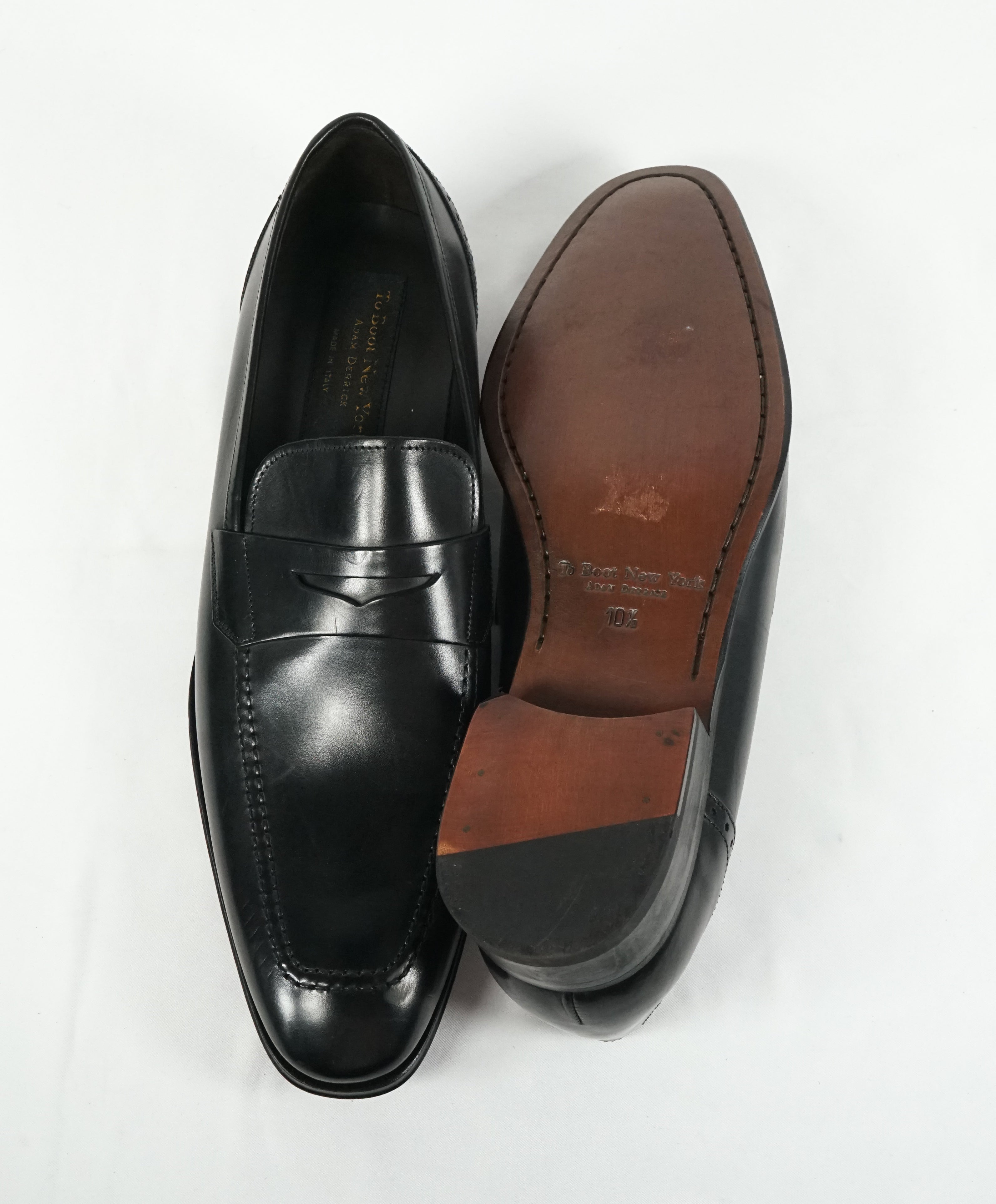 TO BOOT NEW YORK - "Moore" Black Penny Loafers Brogue Detail - 10.5