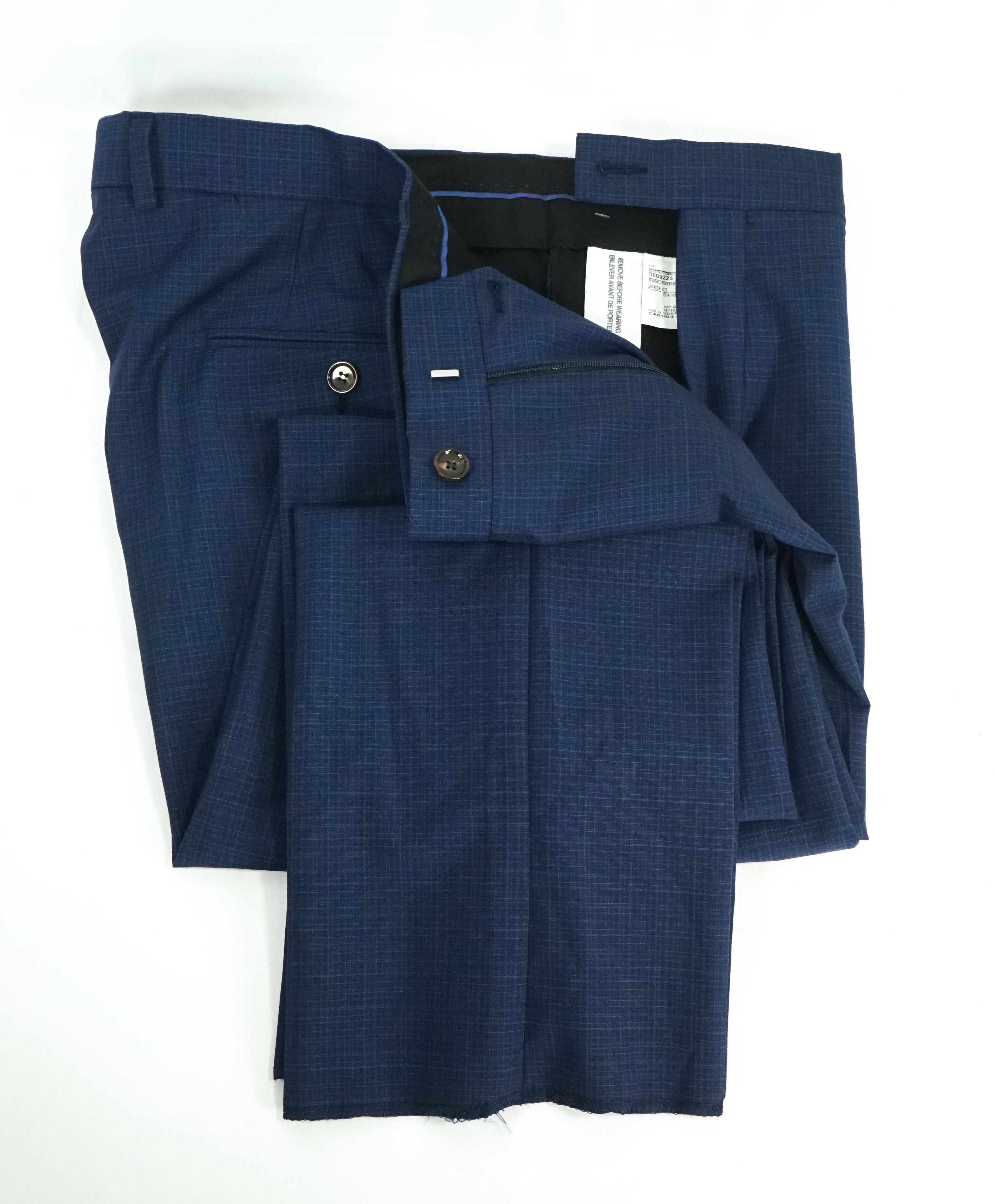 TED BAKER - Bold Blue Plaid Wool Flat Front Dress Pants- 34W