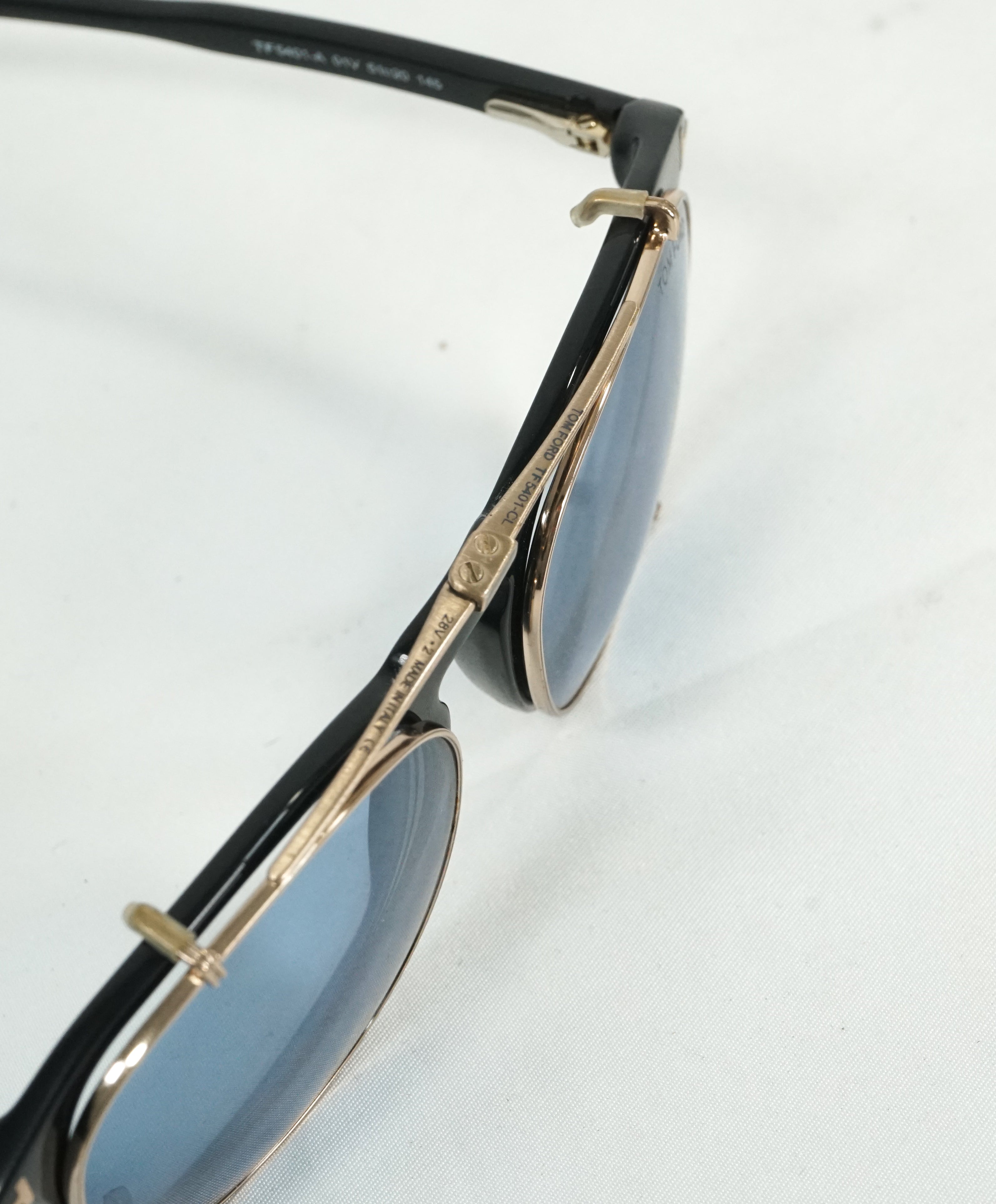 TOM FORD - "TF5401" Black/Gold & Blue With Clip On Sunglasses - 51-20 145