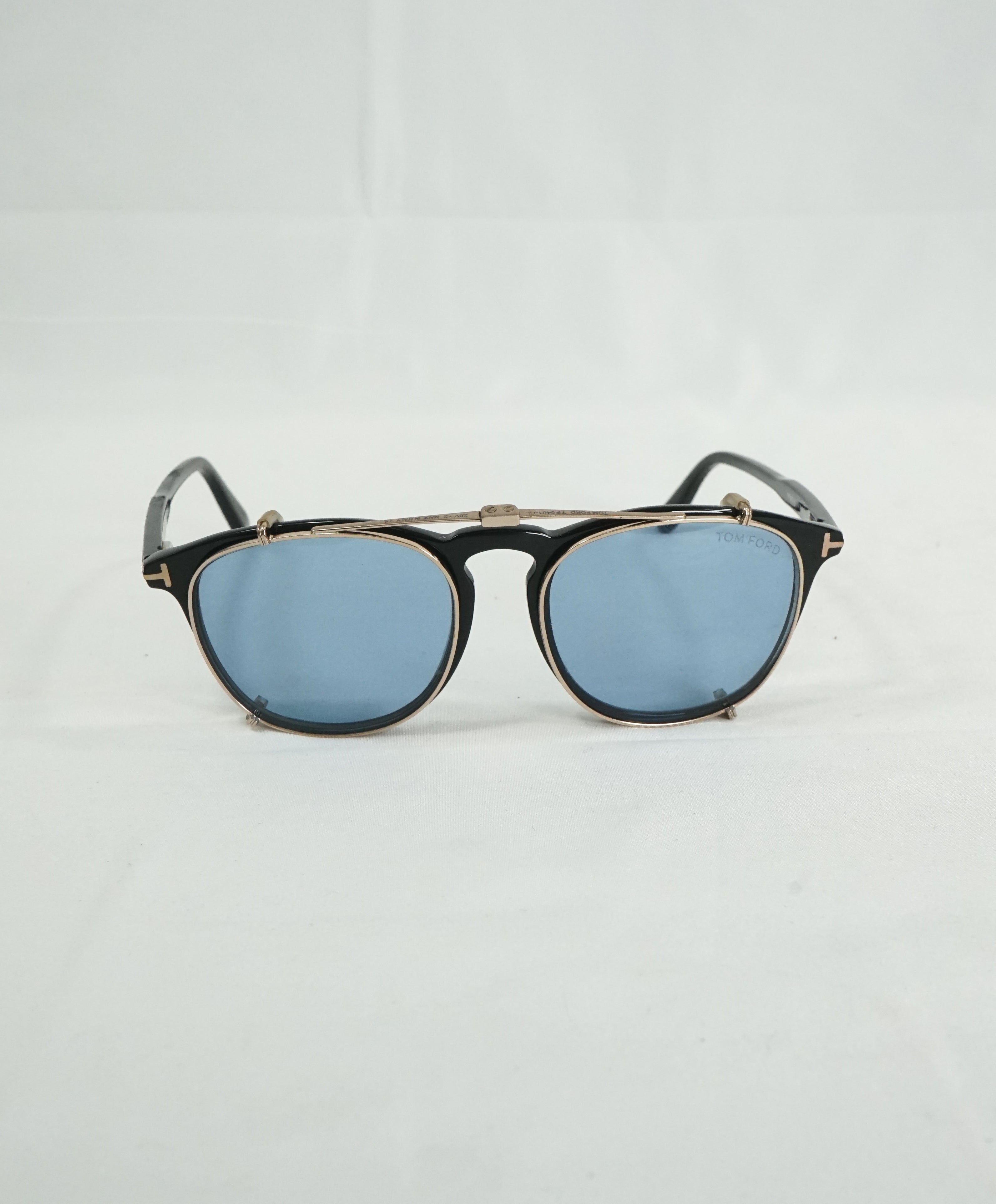 TOM FORD - "TF5401" Black/Gold & Blue With Clip On Sunglasses - 51-20 145