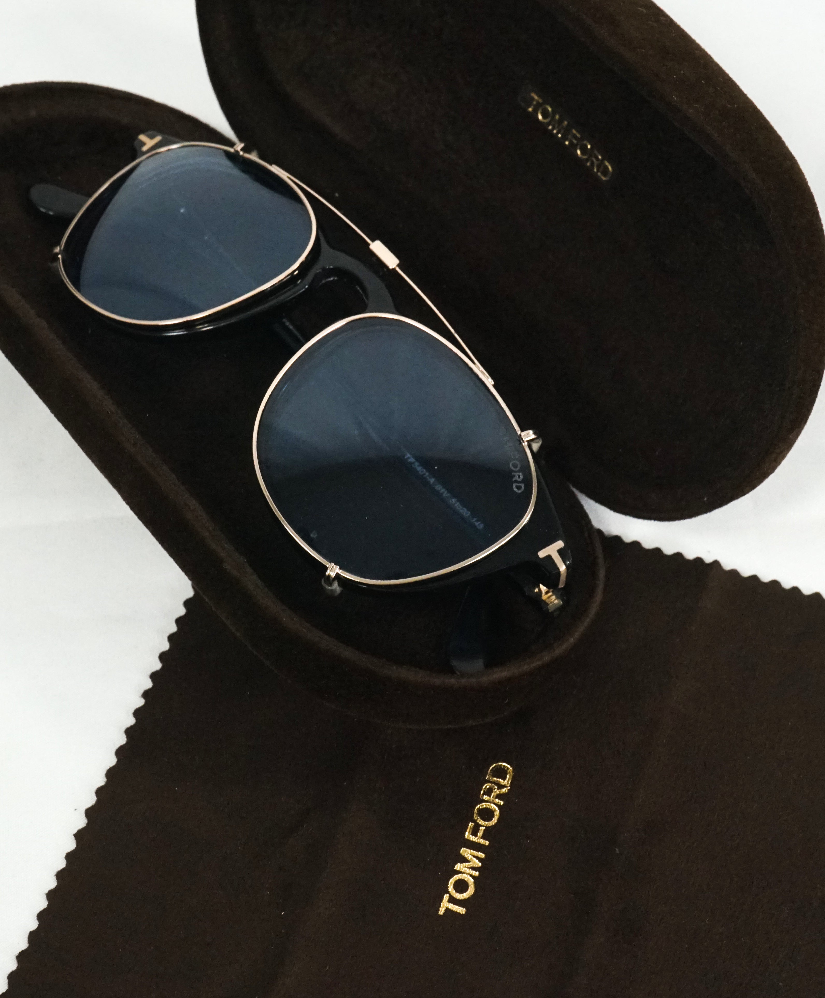 TOM FORD - "TF5401" Black/Gold & Blue With Clip On Sunglasses - 51-20 145