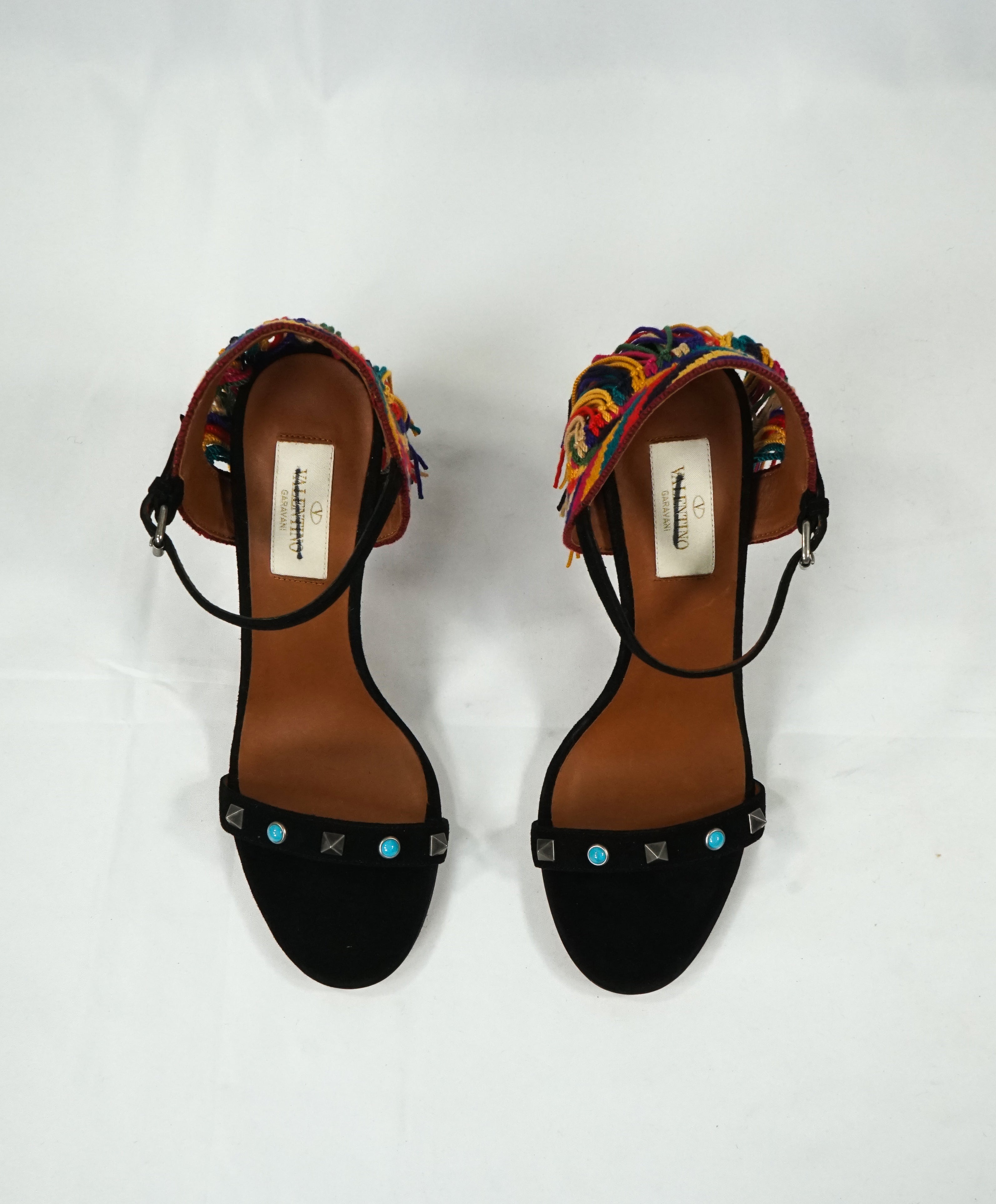 VALENTINO GARAVANI - "Rolling Rockstud Rainbow" Fringe Heel Sandals - R-37 L-36.5