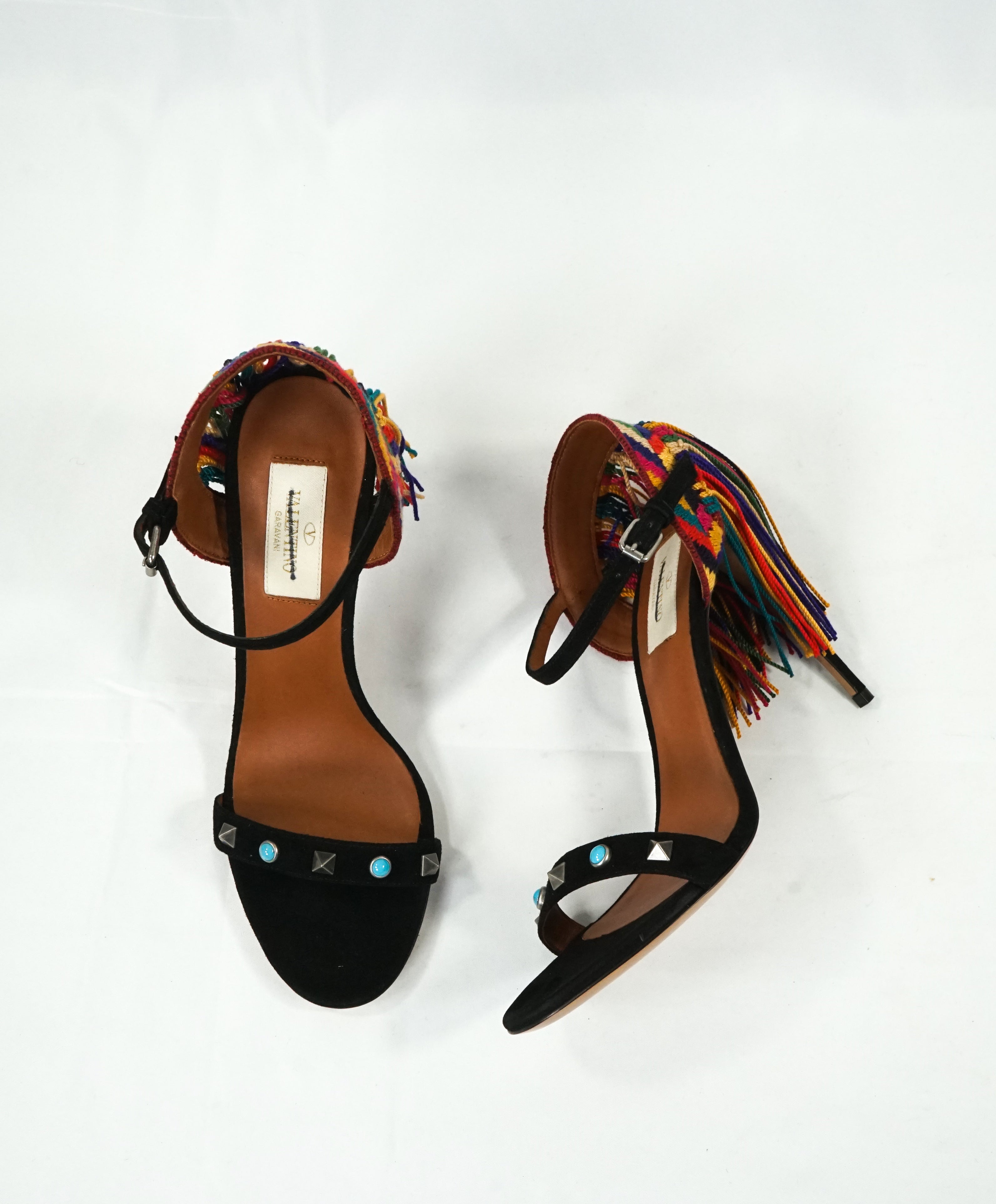 VALENTINO GARAVANI - "Rolling Rockstud Rainbow" Fringe Heel Sandals - R-37 L-36.5