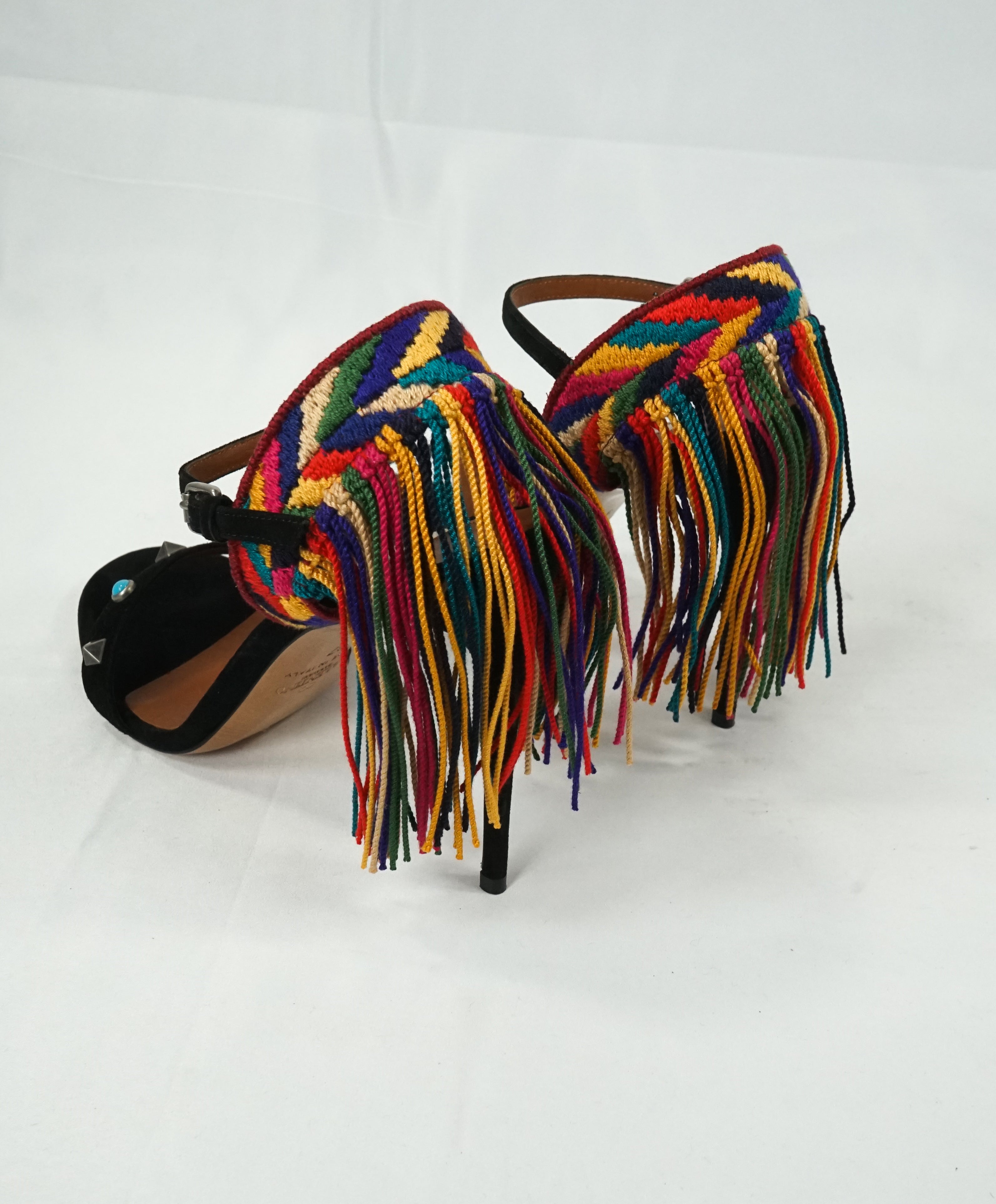 VALENTINO GARAVANI - "Rolling Rockstud Rainbow" Fringe Heel Sandals - R-37 L-36.5