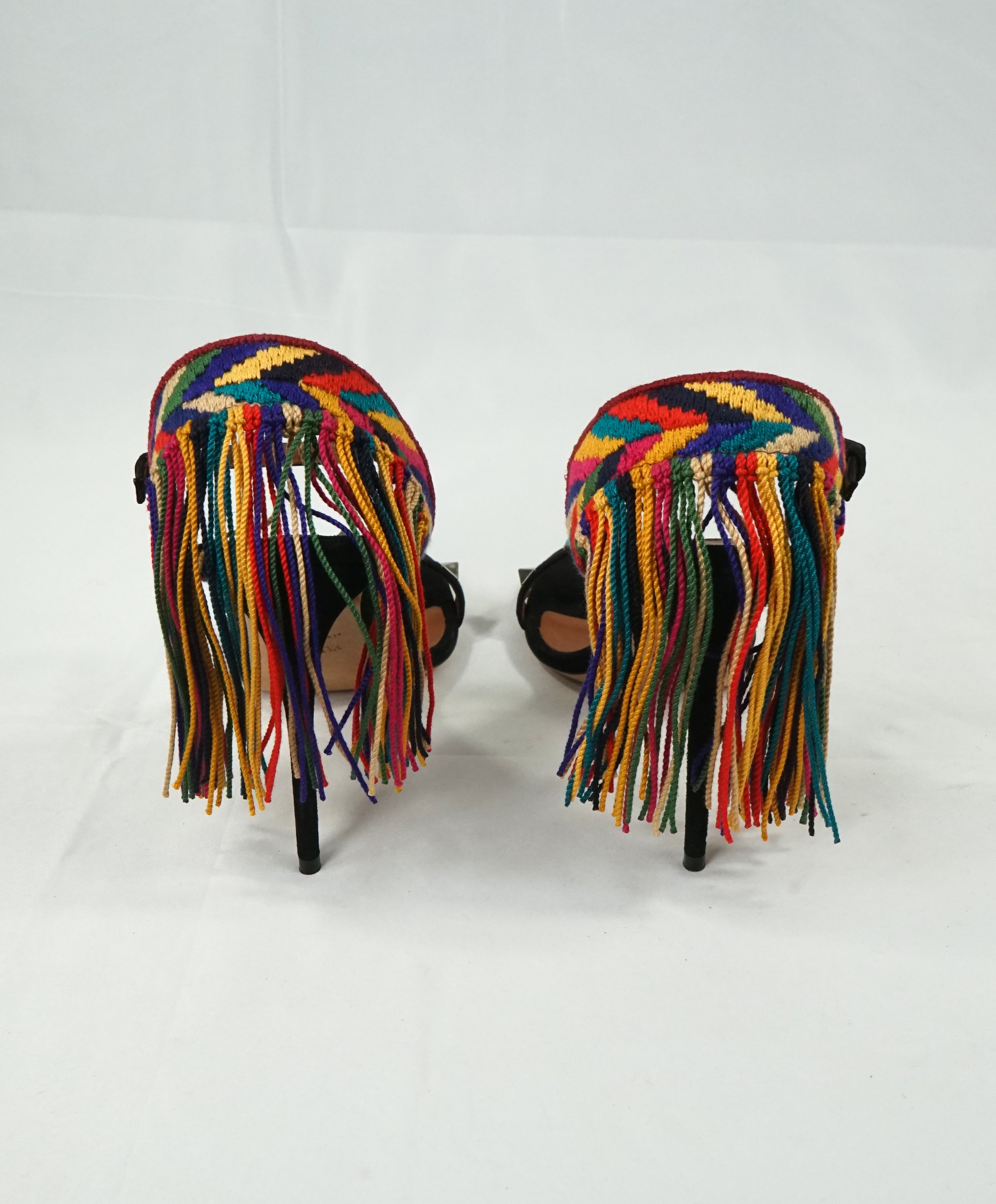 VALENTINO GARAVANI - "Rolling Rockstud Rainbow" Fringe Heel Sandals - R-37 L-36.5