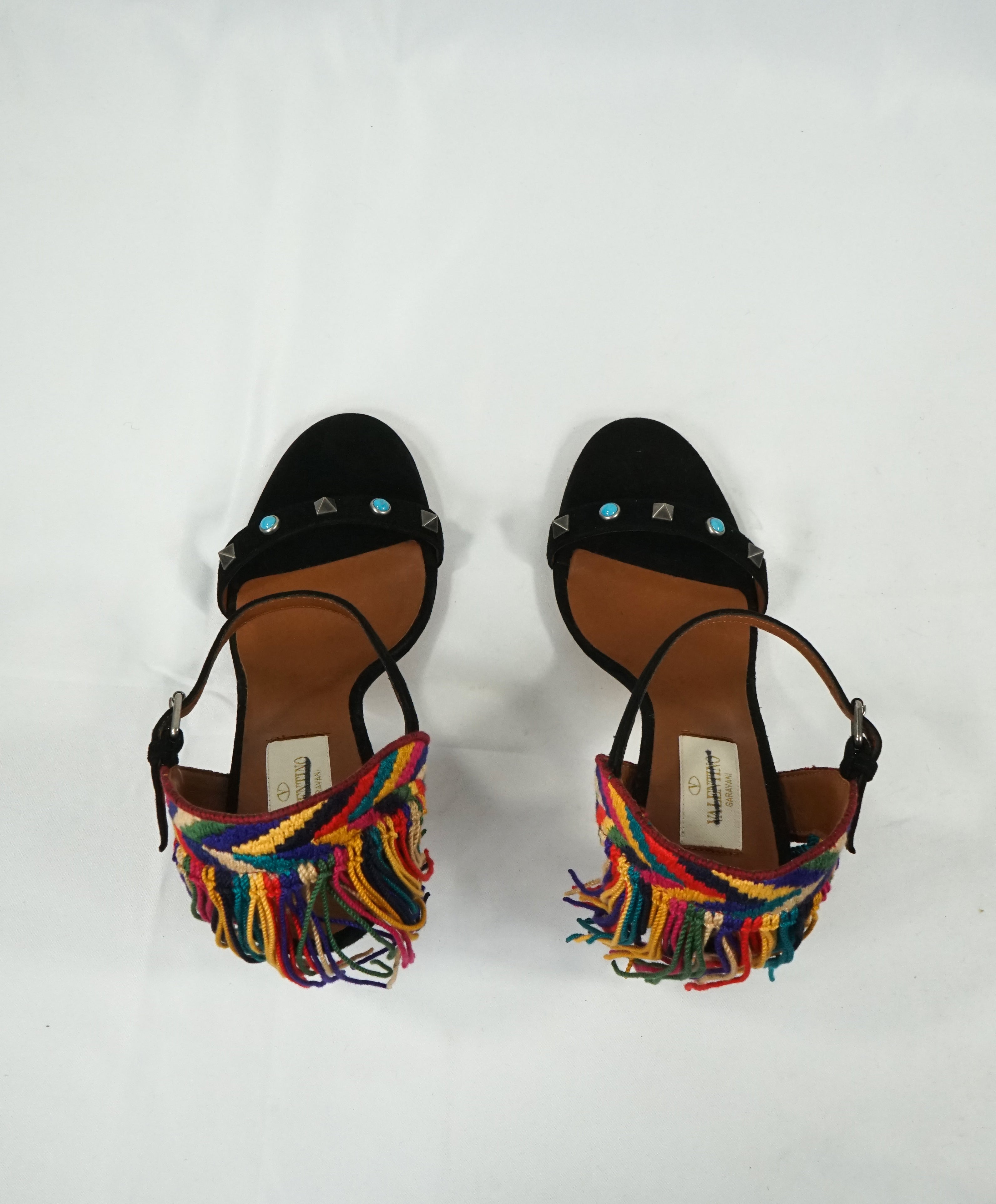 VALENTINO GARAVANI - "Rolling Rockstud Rainbow" Fringe Heel Sandals - R-37 L-36.5