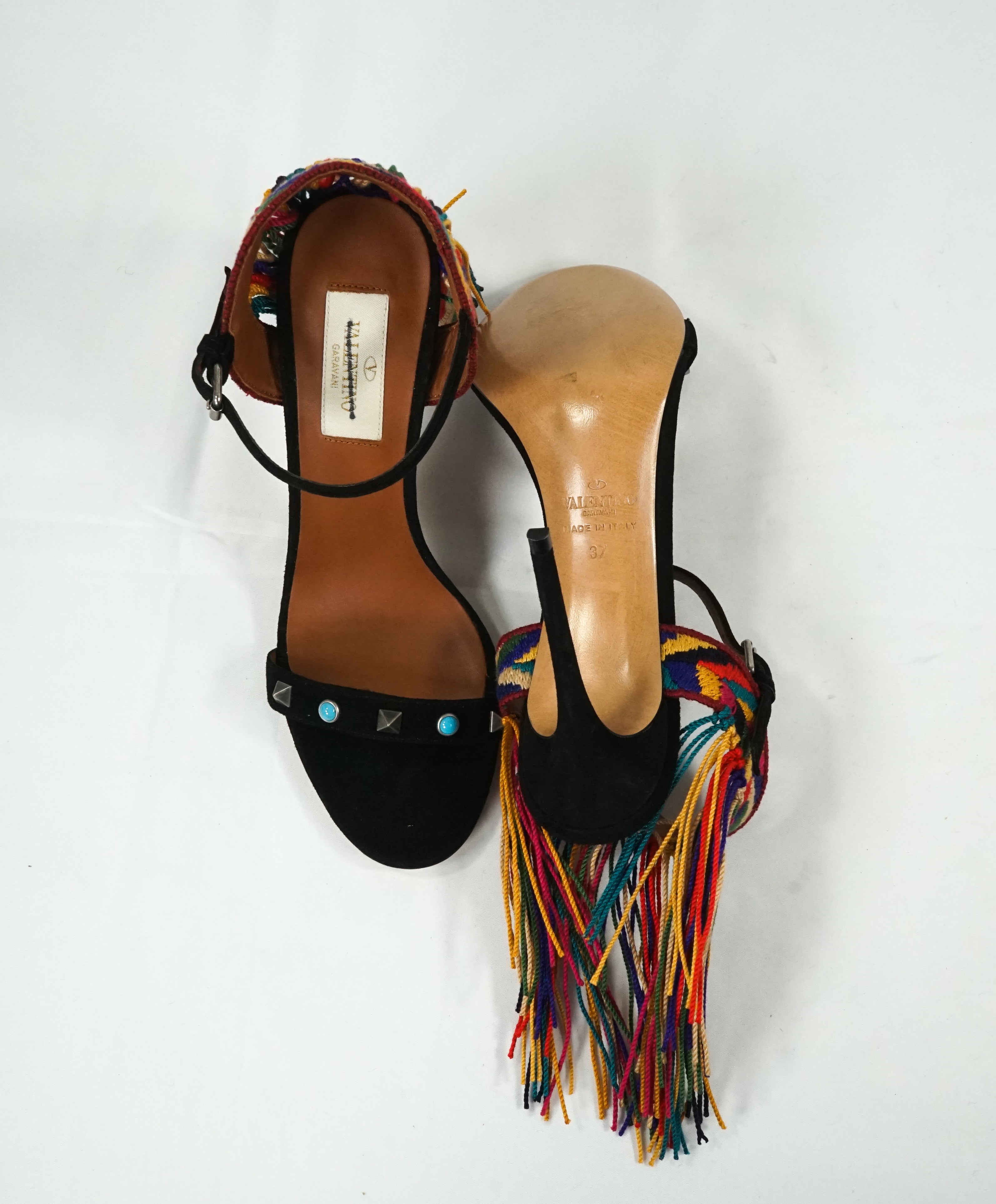 VALENTINO GARAVANI - "Rolling Rockstud Rainbow" Fringe Heel Sandals - R-37 L-36.5